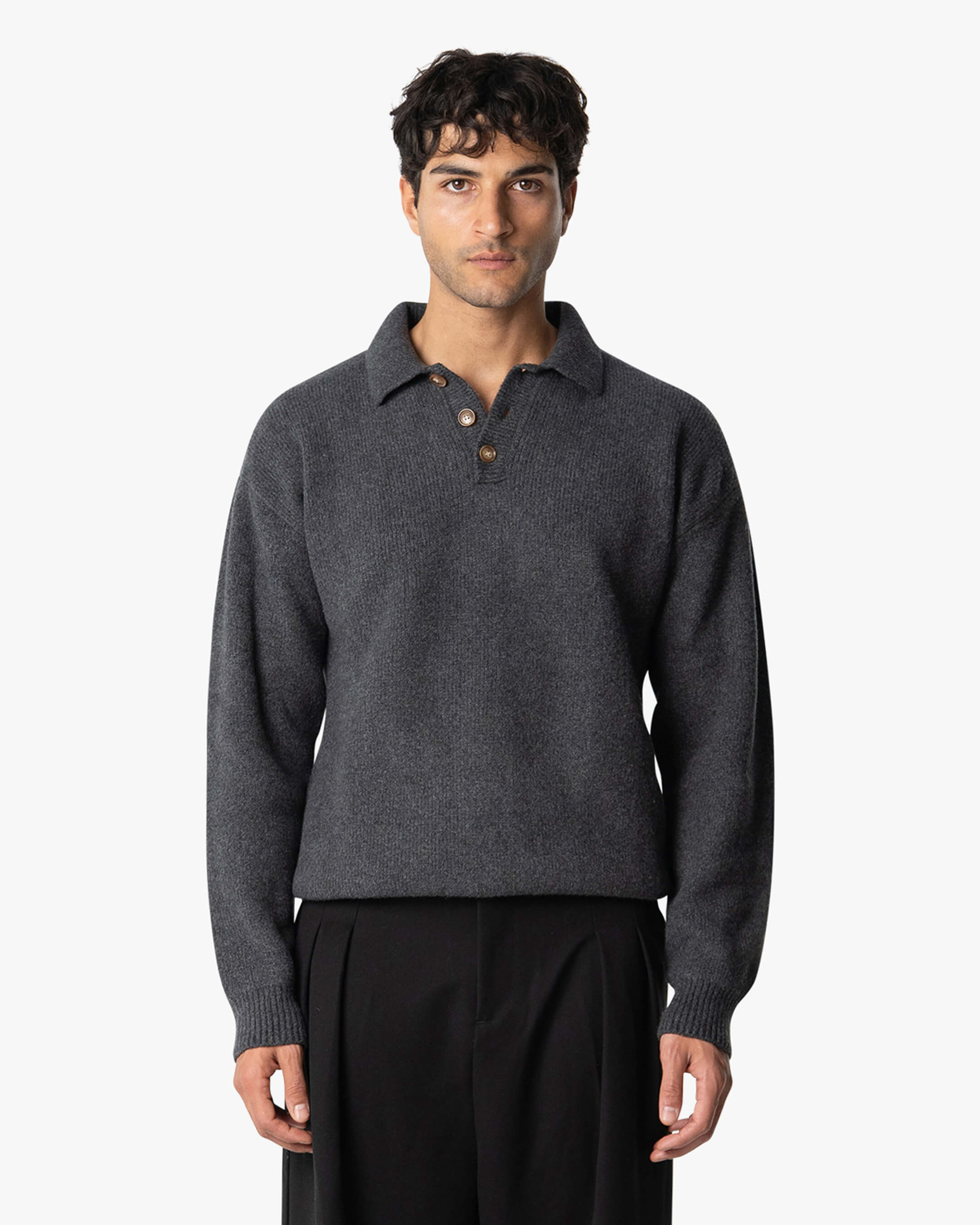 Alessandro Knitted Polo Sweater - Dark Grey | Menyard Alessandro Knitted Polo Sweater - Dark Grey | Menyard