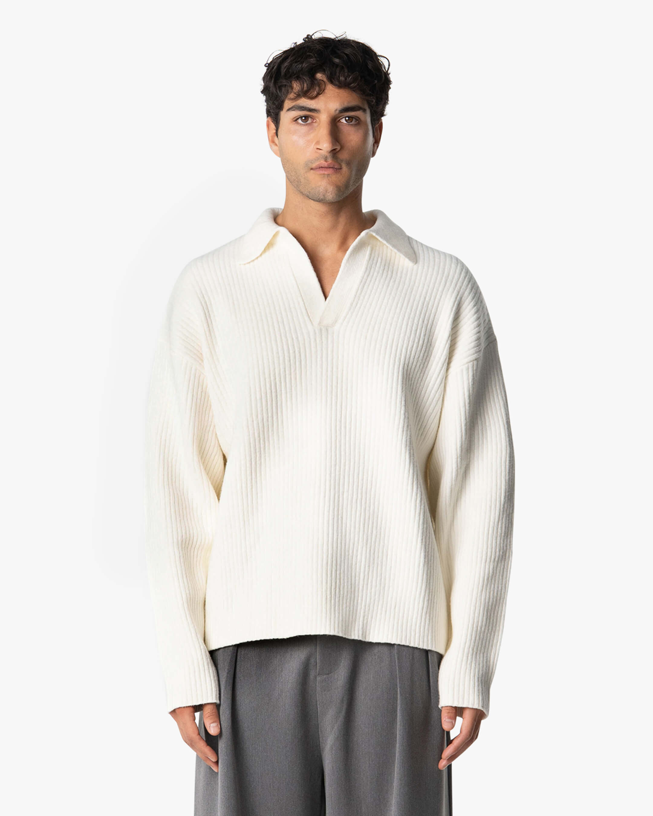 Ravello Oversized Cotton V-Neck Sweater - Ecru Ravello Oversized Cotton V-Neck Sweater - Ecru
