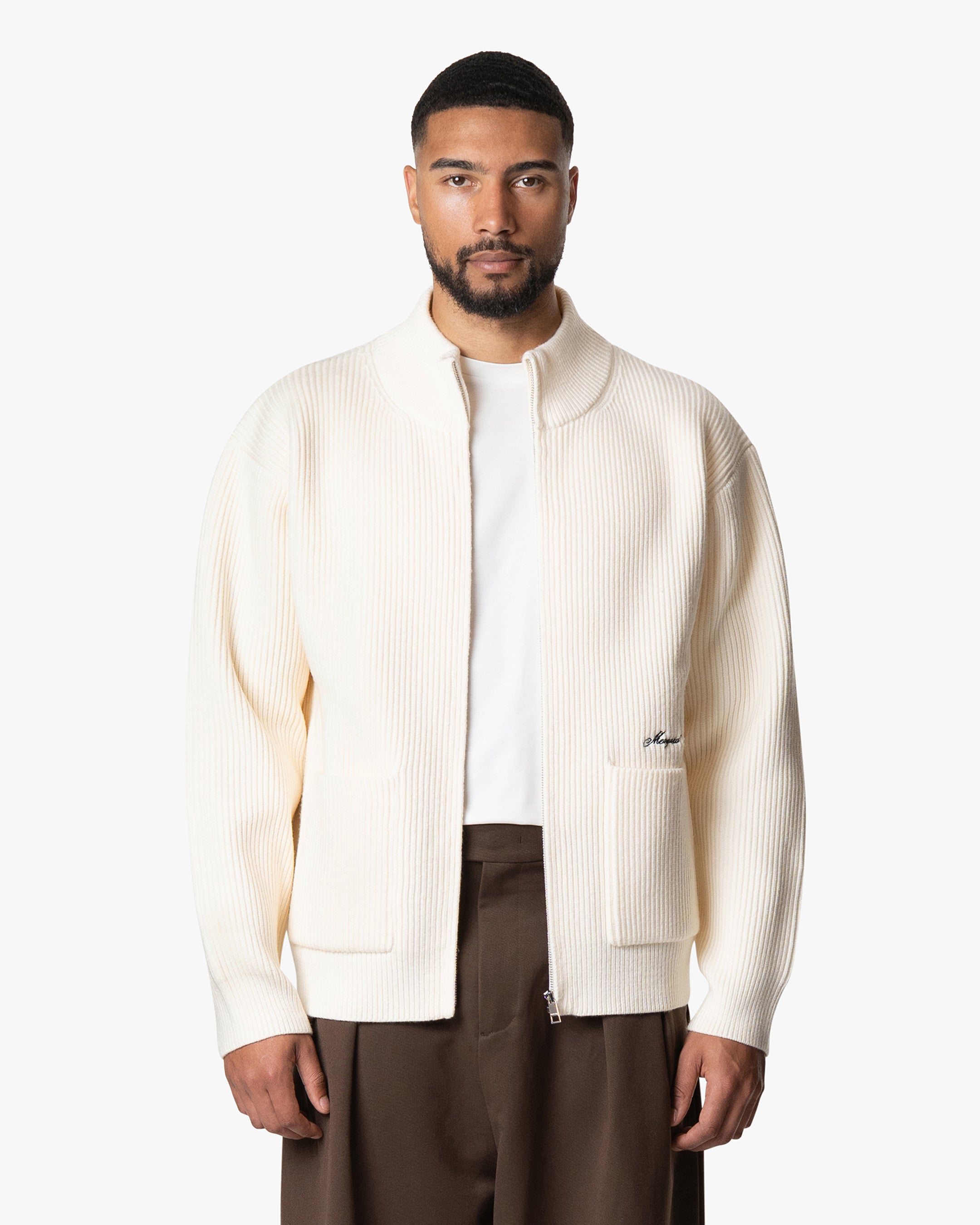 Giacca Heavy Knitted Zip-Up Cardigan - Ecru | Menyard ®