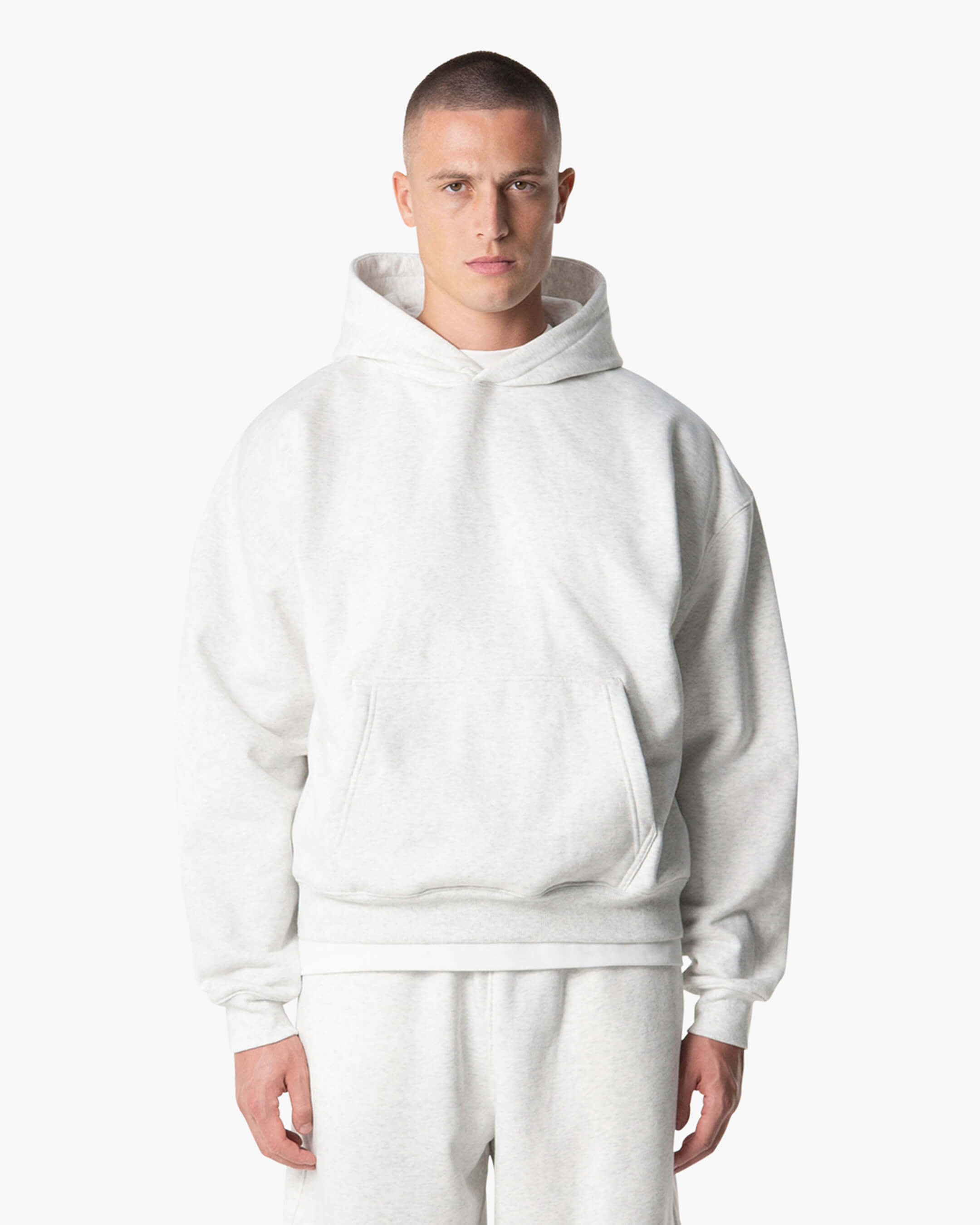 Signature Cotton Oversized Hoodie - Light Grey Melee | Menyard ®