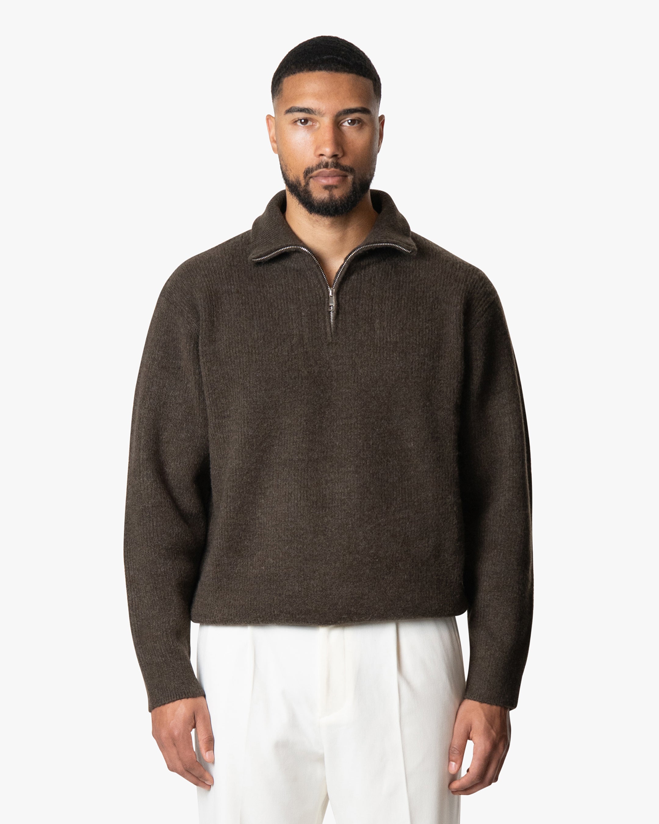Sontuso Knitted Half-Zip Sweater - Brown Melee | Menyard ®