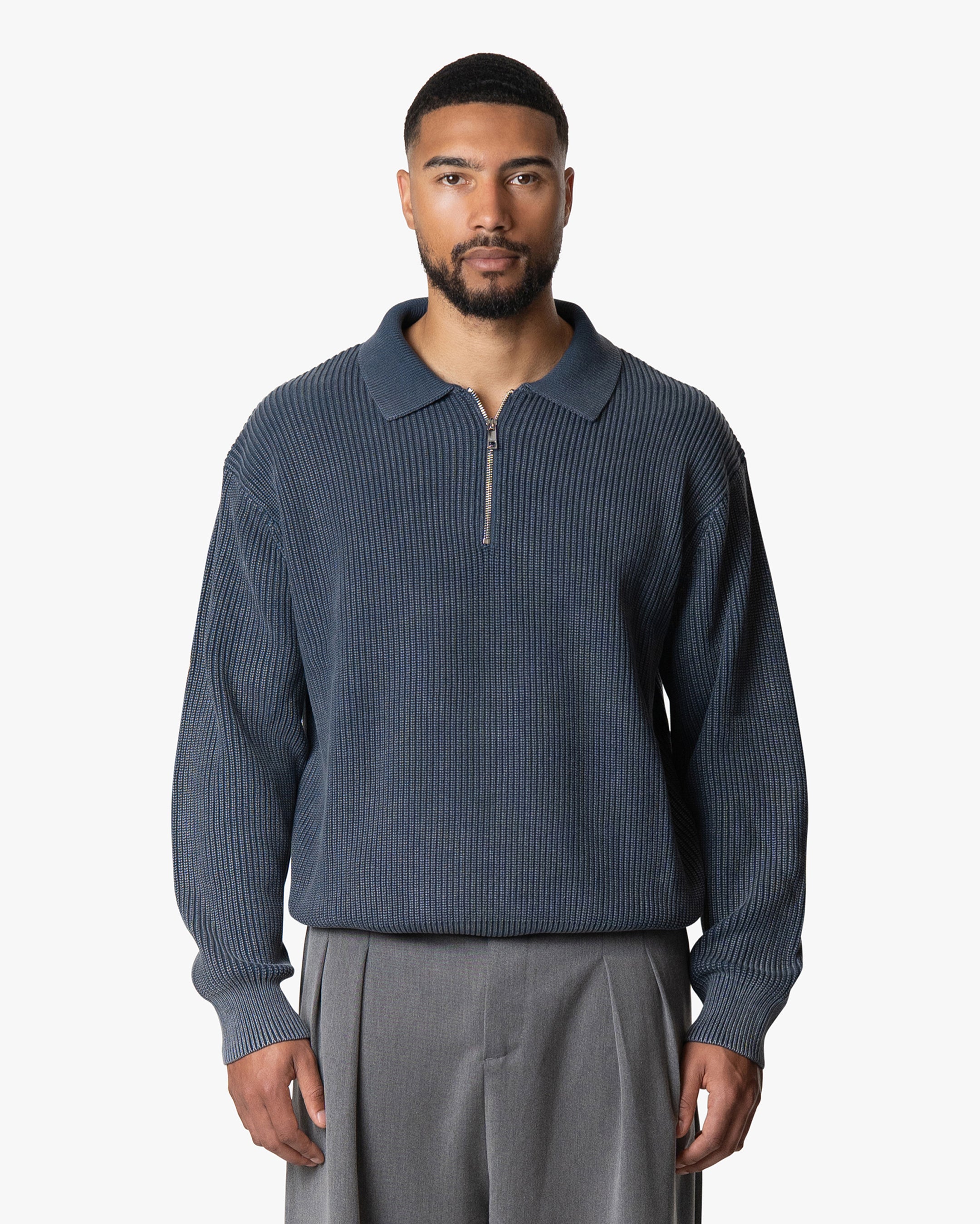 Orazio Cotton Half-Zip Polo Sweater - Acid Blue | Menyard ®