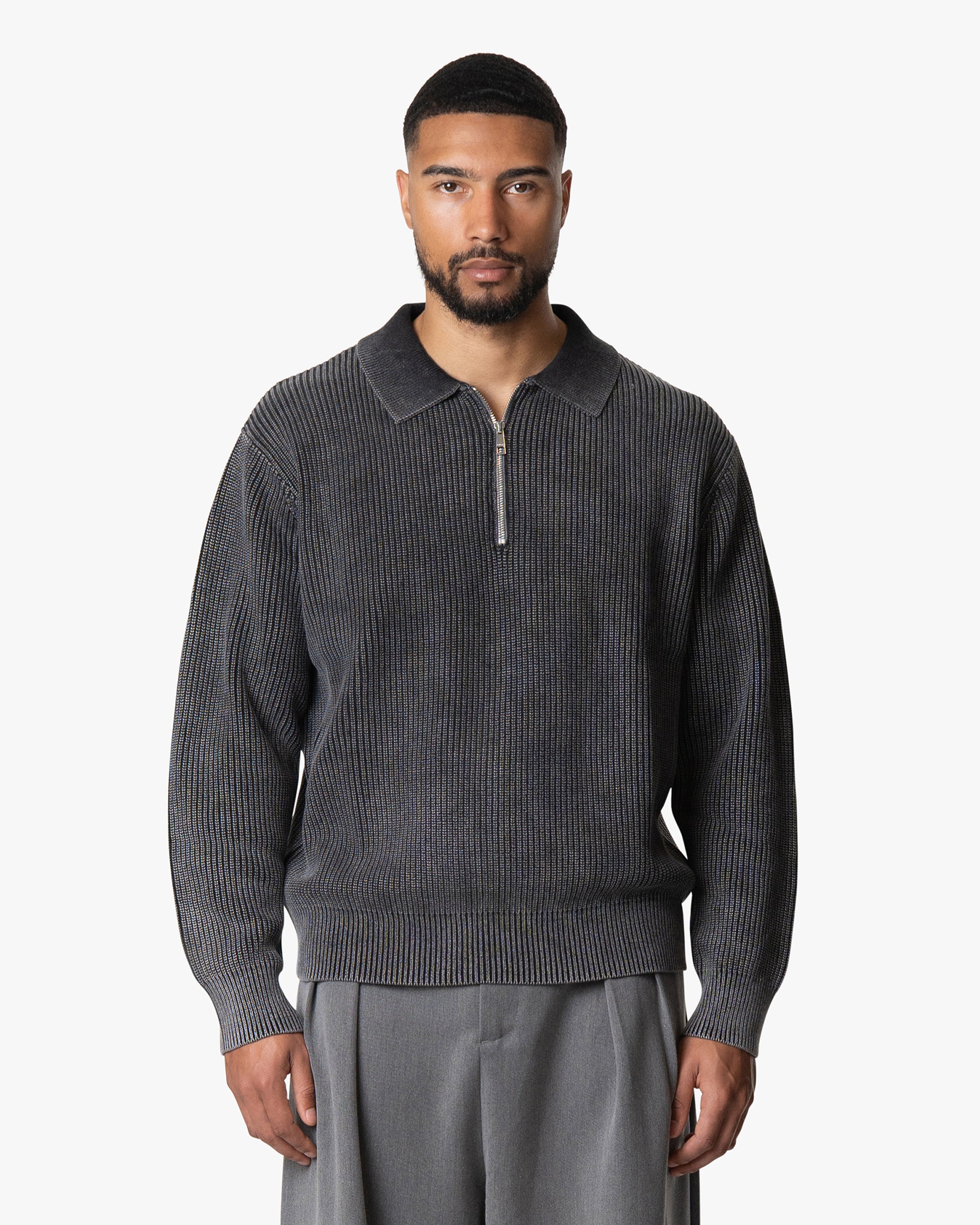 Orazio Cotton Half-Zip Polo Sweater - Acid Grey | Menyard ®