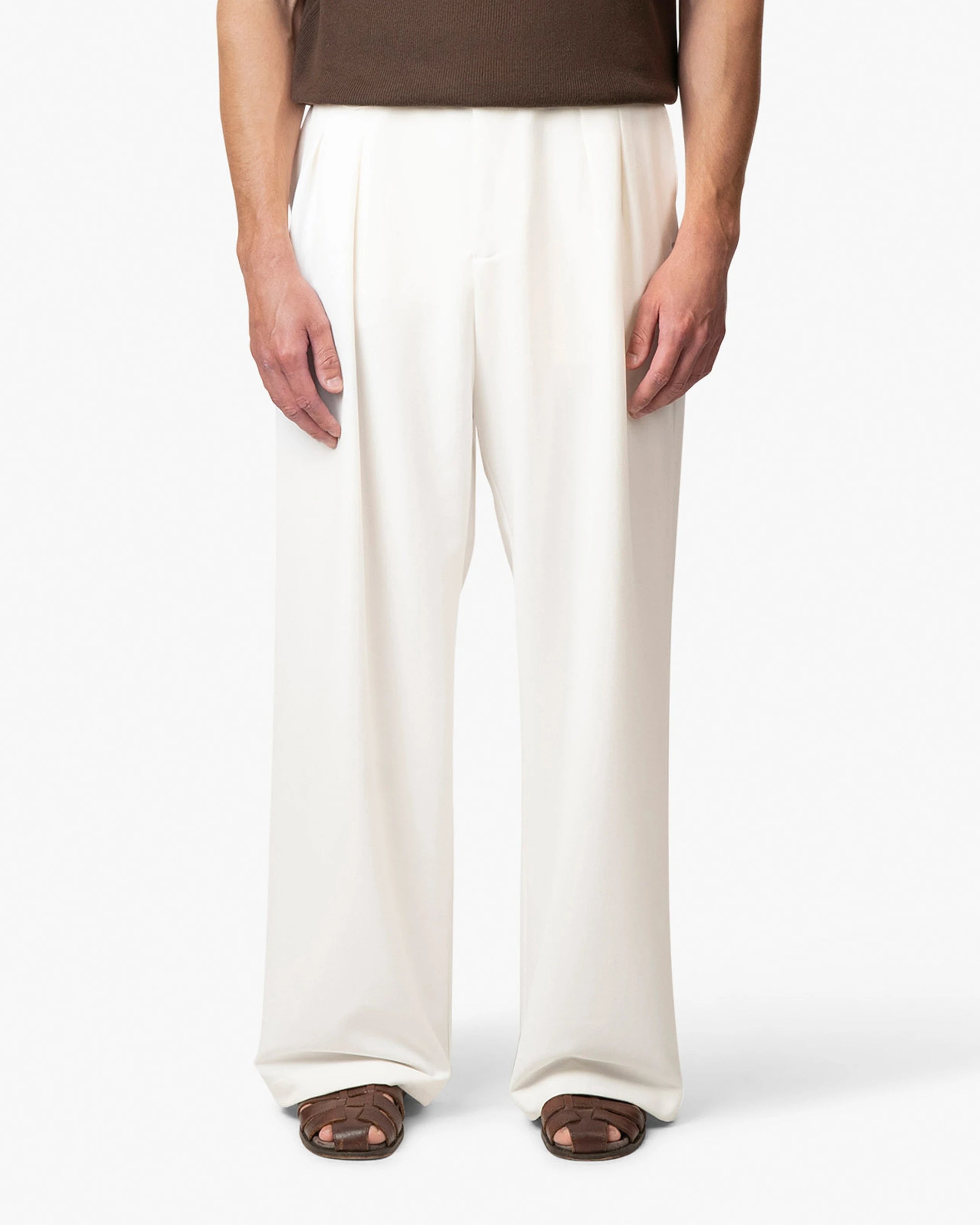 Ambra Pleated Loose-Fit Pants | Ecru