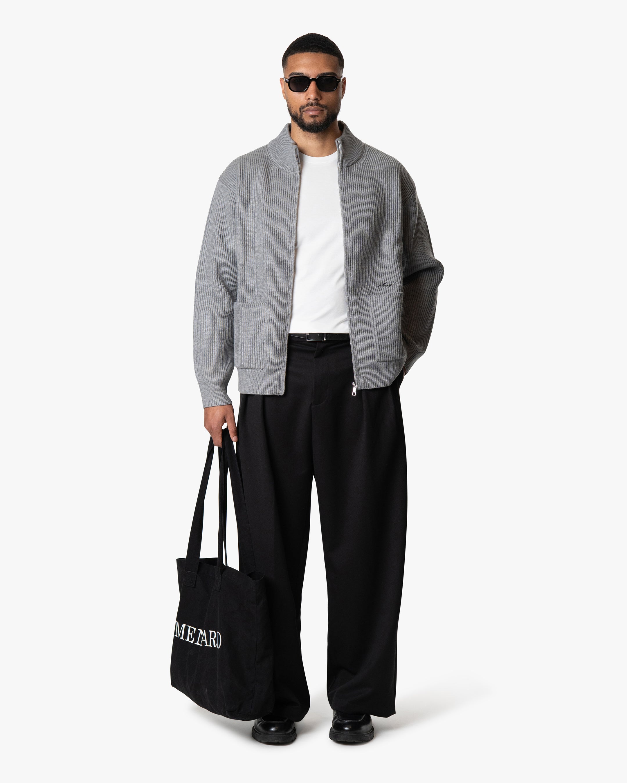 Giacca Heavy Knitted Zip-Up Cardigan | Grey Melee