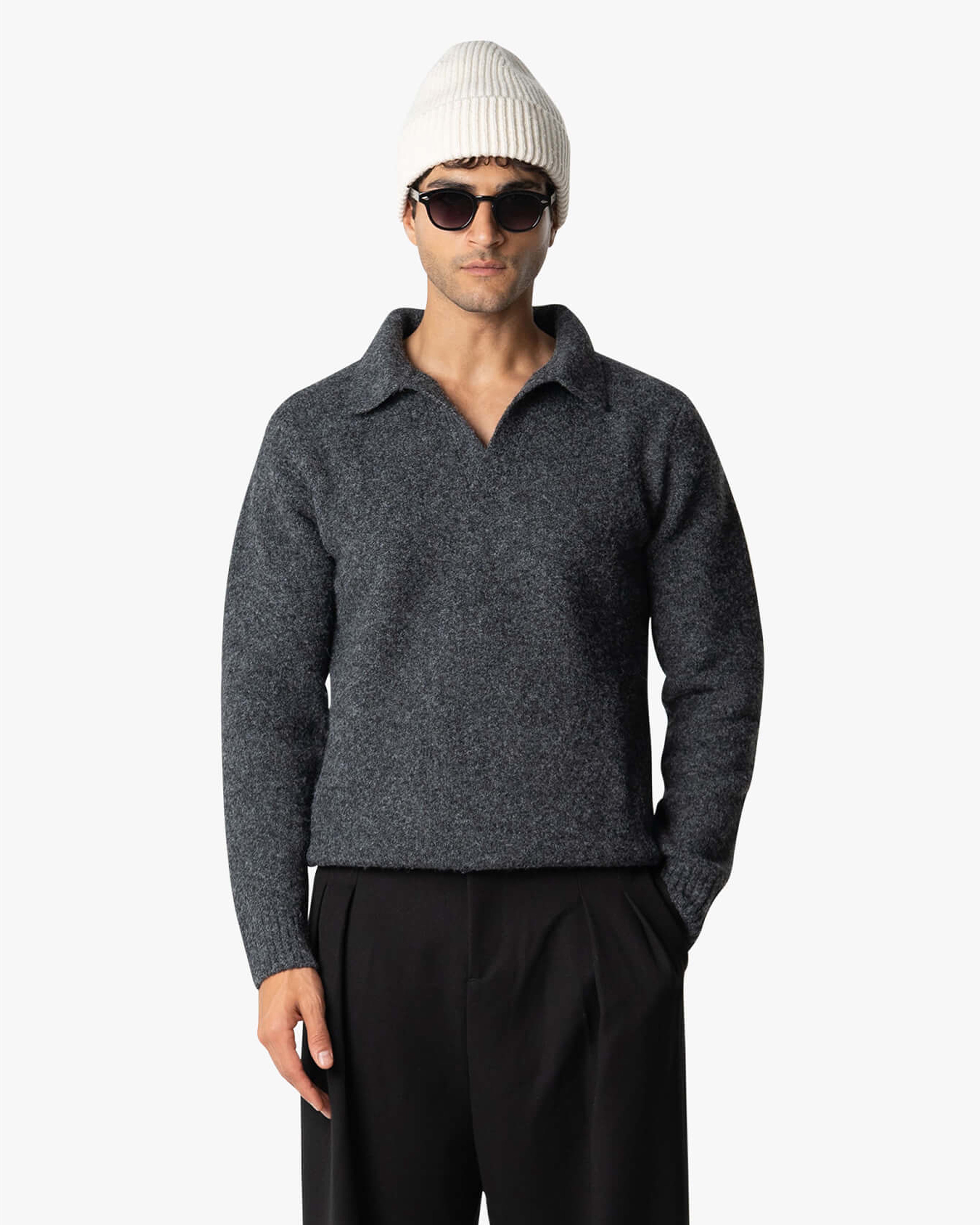 Regatta Regular Brushed Polo Sweater - Black Melee | Menyard ®