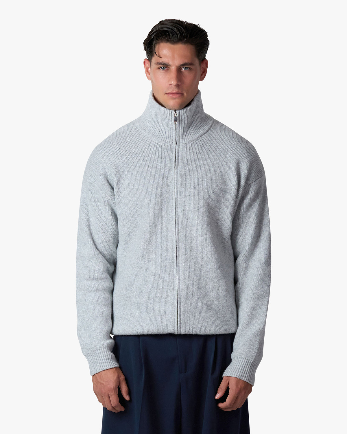 Ventura Cotton Zip-Up Cardigan | Grey Melee
