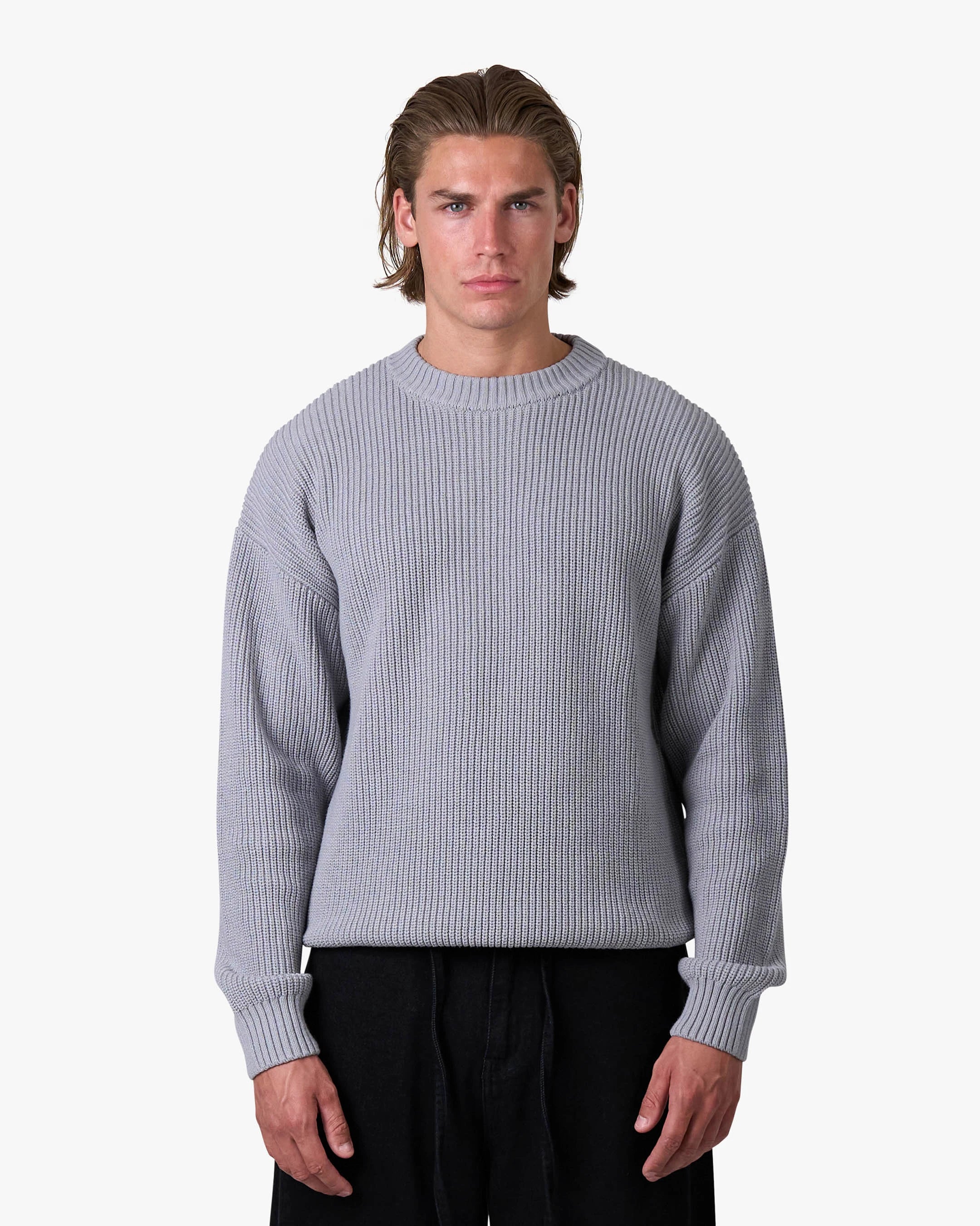 Naval Knitted Cotton Sweater - Grey Melee | Menyard ®