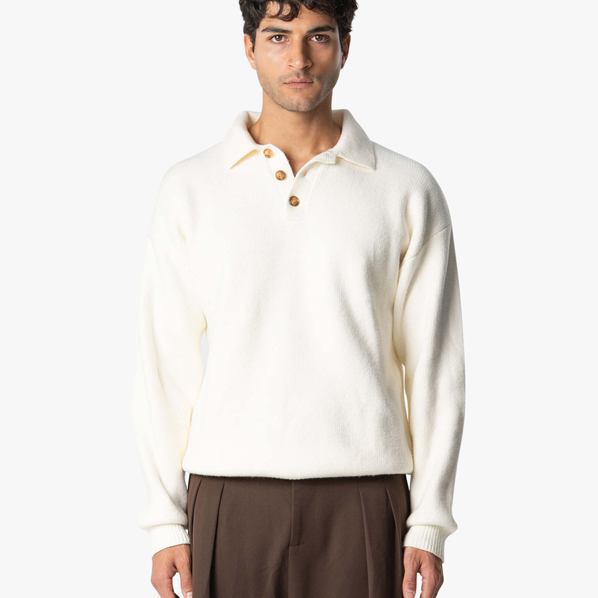 Alessandro Knitted Polo Sweater - Ecru | Menyard ®