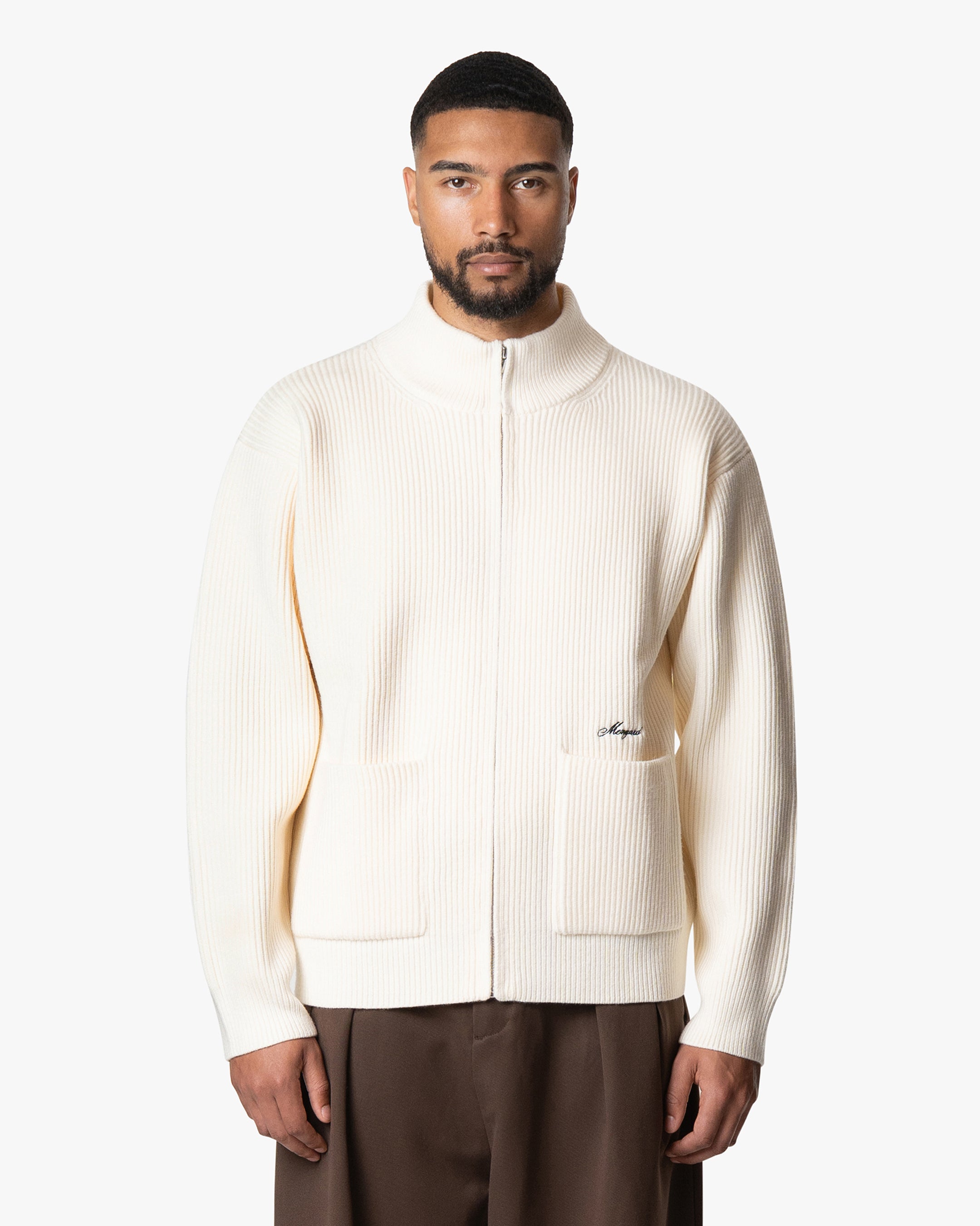Giacca Heavy Knitted Zip-Up Cardigan - Ecru | Menyard ®