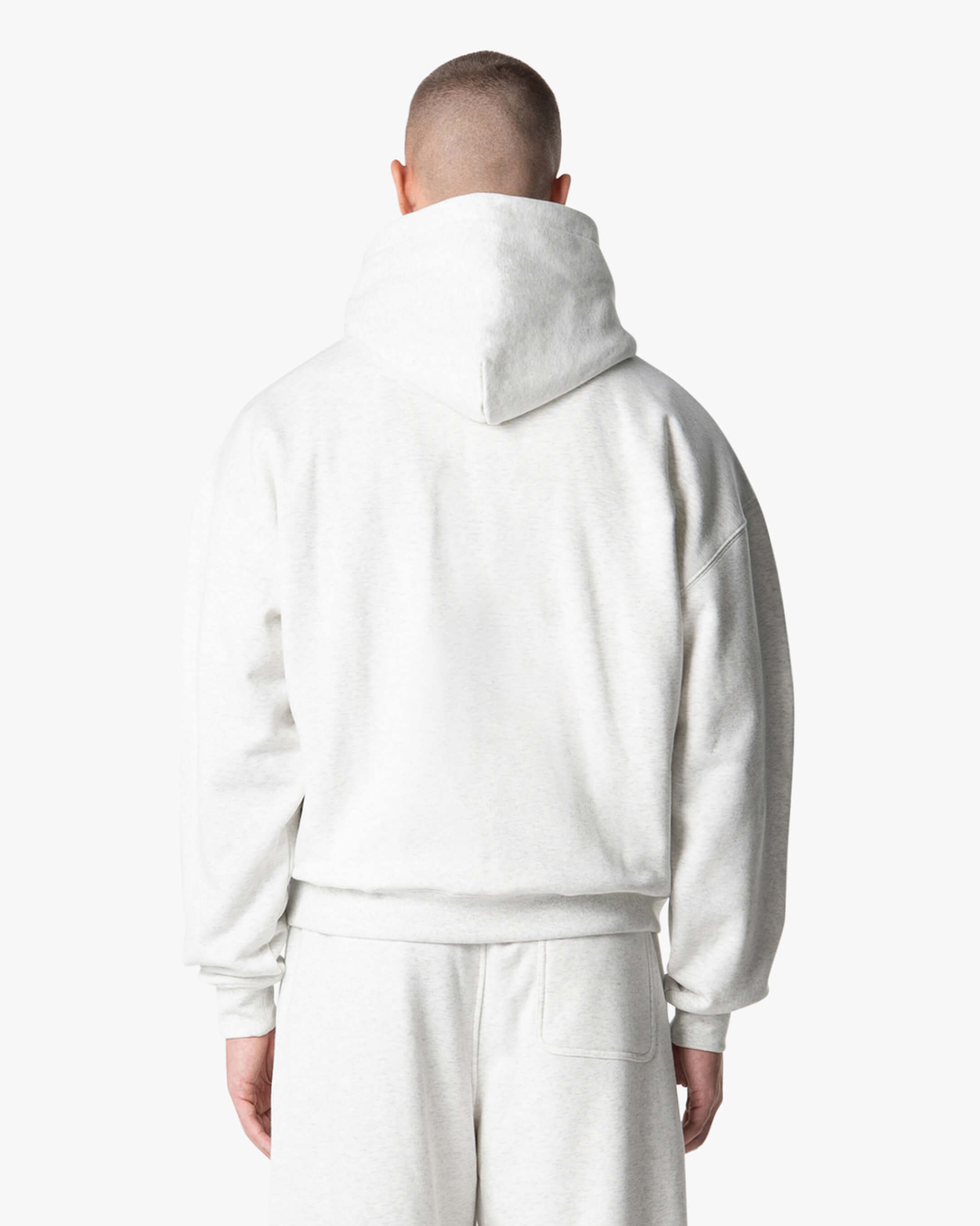 Signature Cotton Oversized Zip Hoodie - Light Grey Melee
