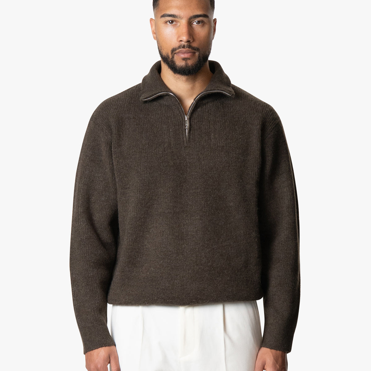 Sontuso Knitted Half-Zip Sweater - Brown Melee | Menyard ®