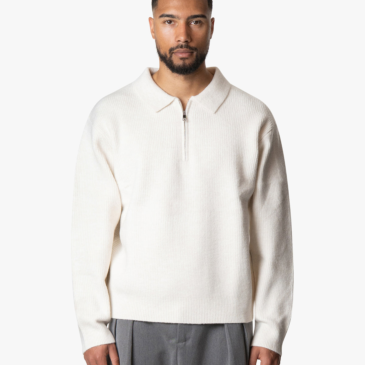 Levante Knitted Half-Zip Polo Sweater - Ecru | Menyard ®