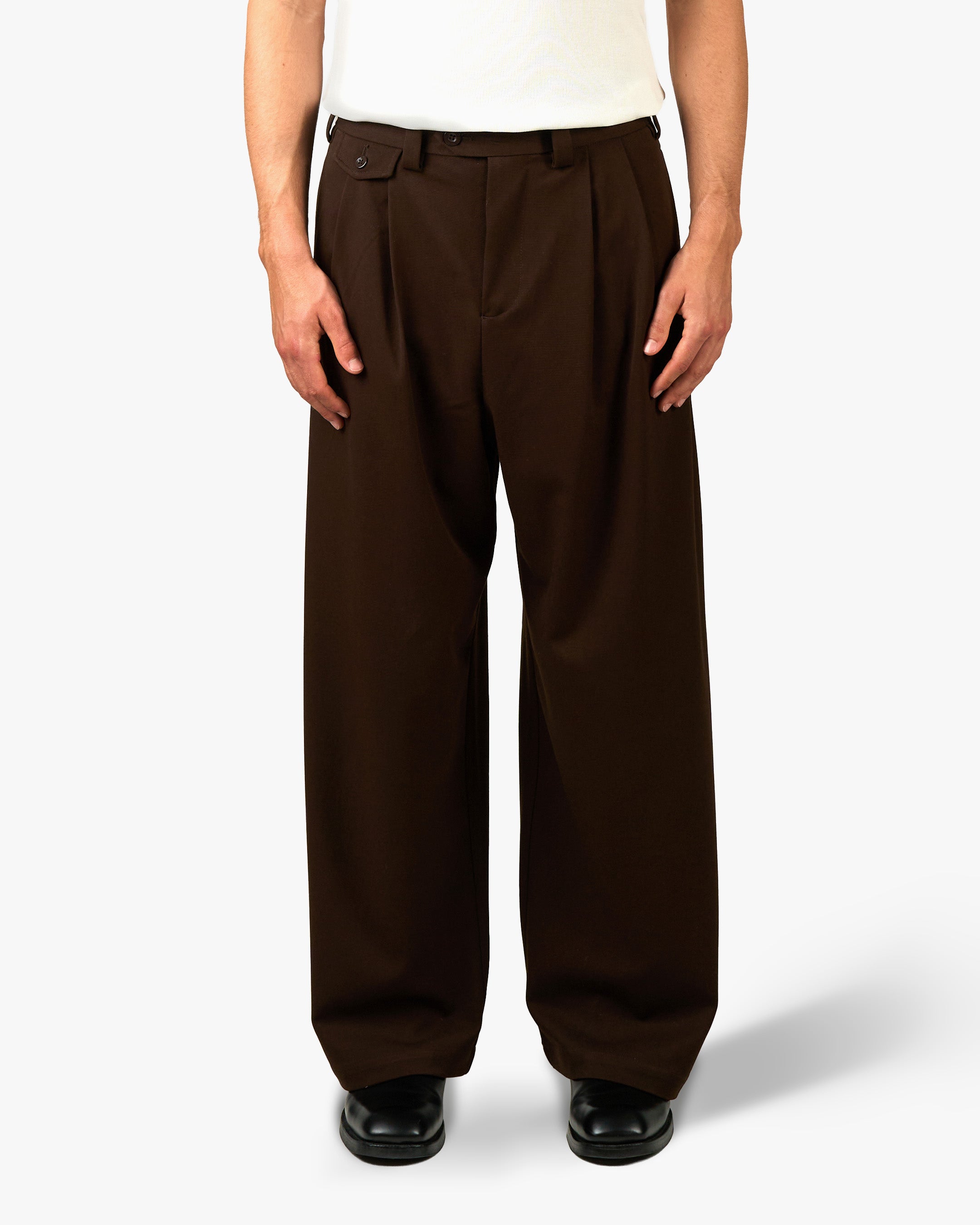 Ambra Pleated Loose-Fit Pants | Brown