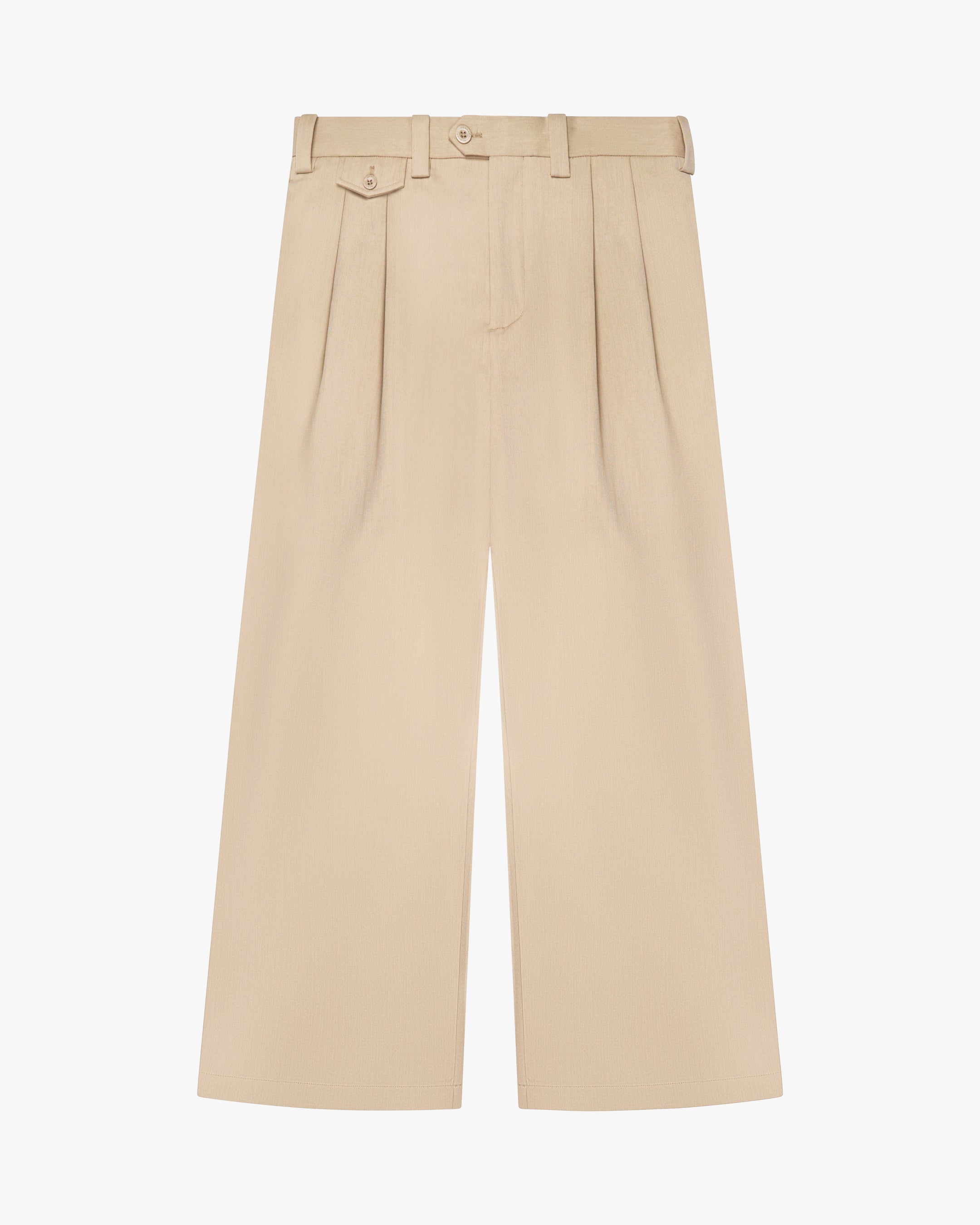 Ambra Pleated Loose-Fit Pants | Beige