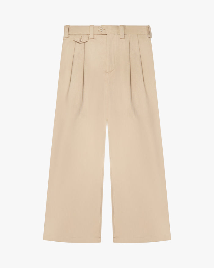 Ambra Pleated Loose-Fit Pants | Beige