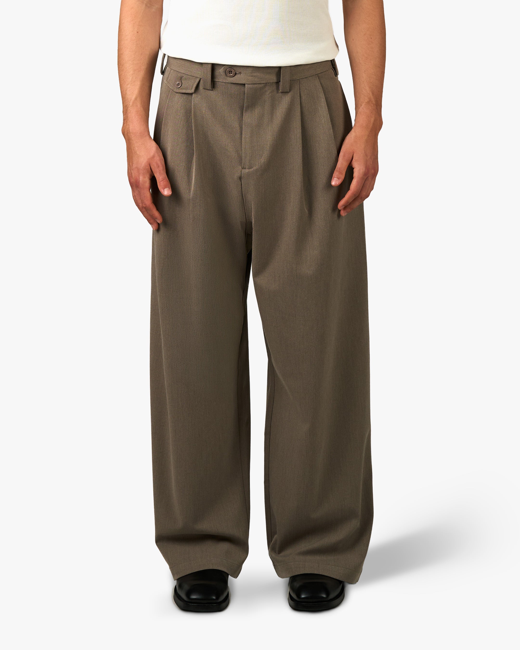 Ambra Pleated Loose-Fit Pants | Taupe