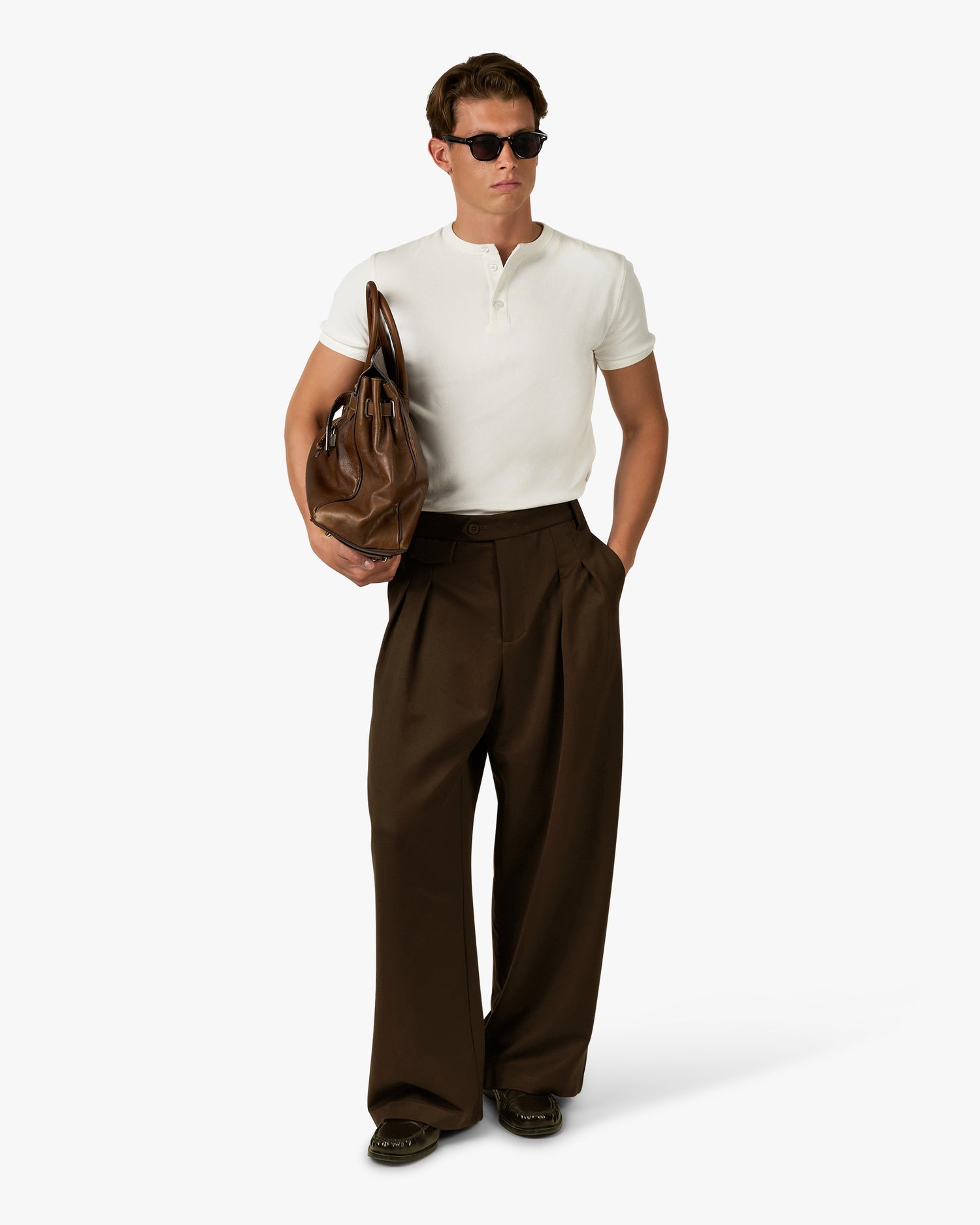 Ambra Pleated Loose-Fit Pants | Brown