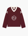 Badge V-Neck Knit | Burgundy flatlay