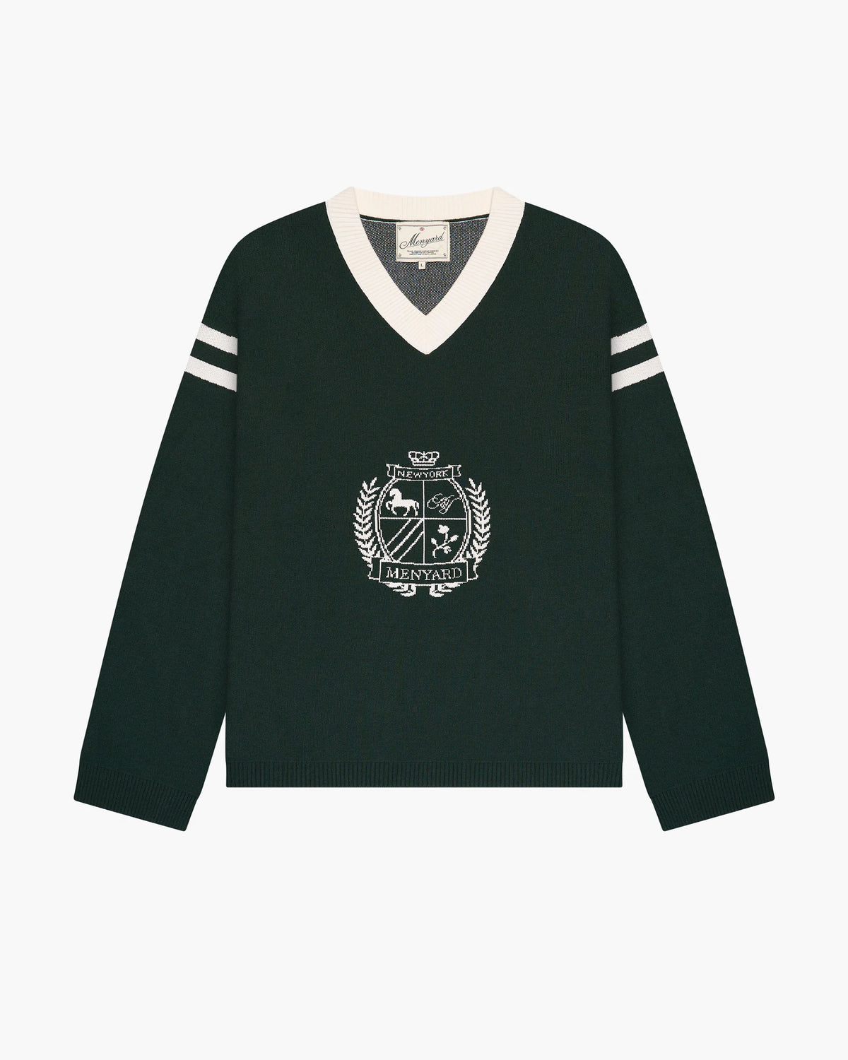 Badge V-Neck Knit | Green flatlay