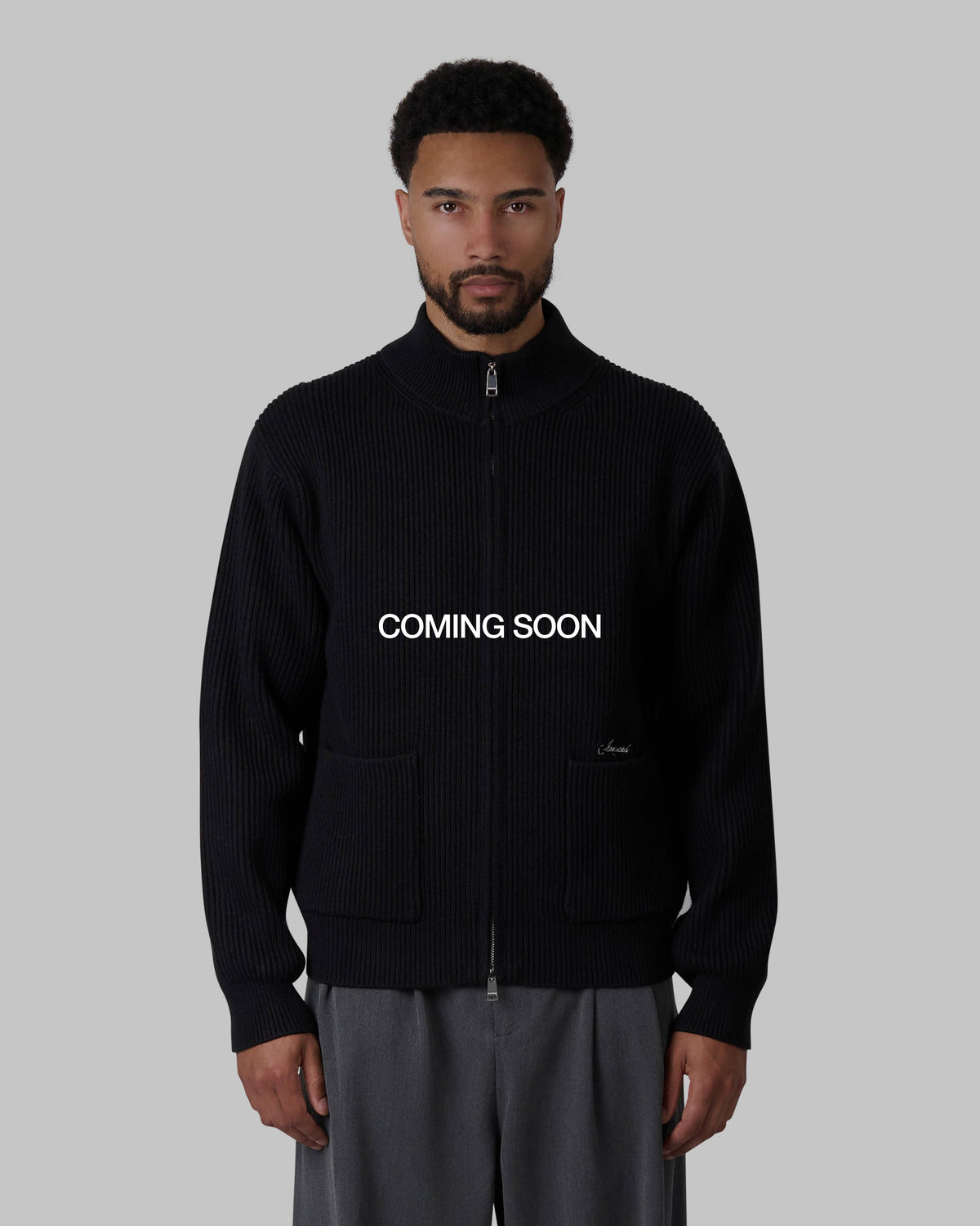 Giacca Heavy Knitted Zip-Up Cardigan | Black