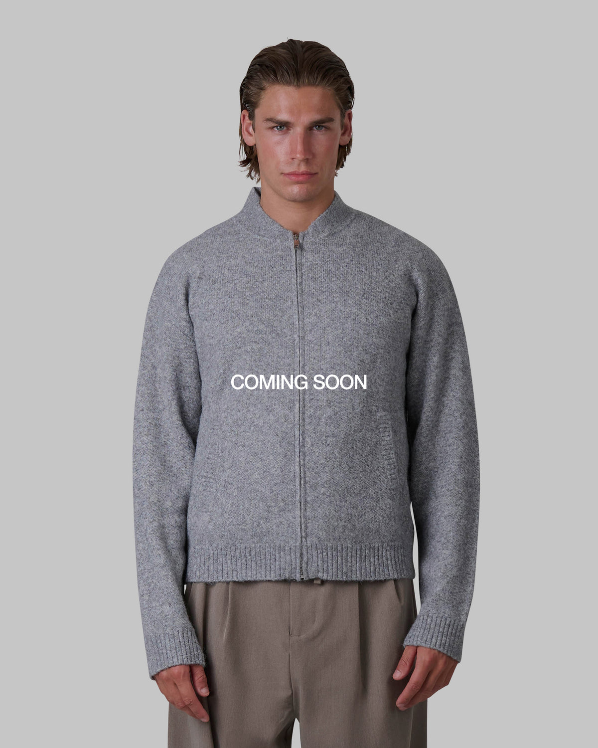 Signore Brushed Zip-Up Cardigan | Grey Melee