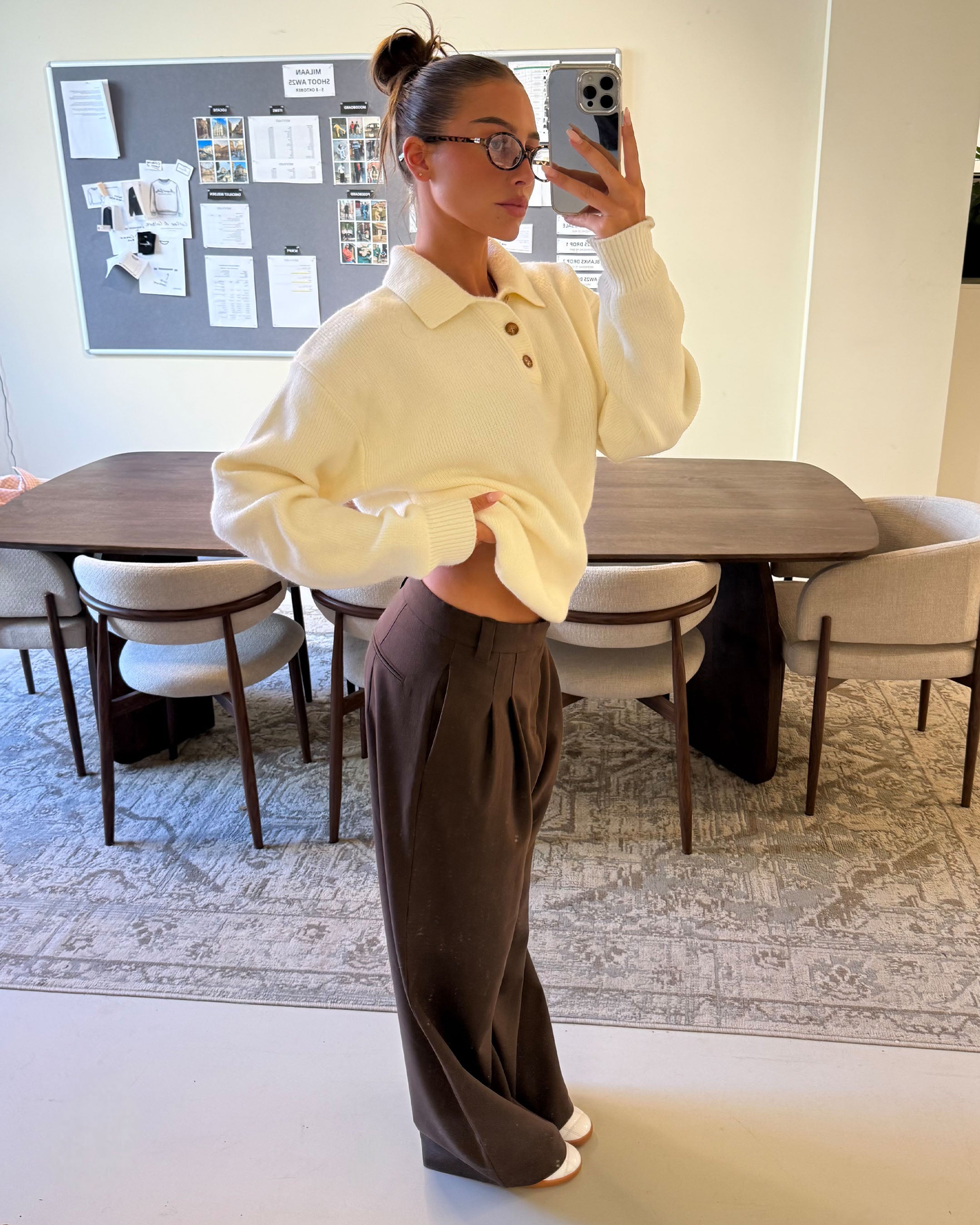 Ambra Loose-Fit Pleated Pants | Brown