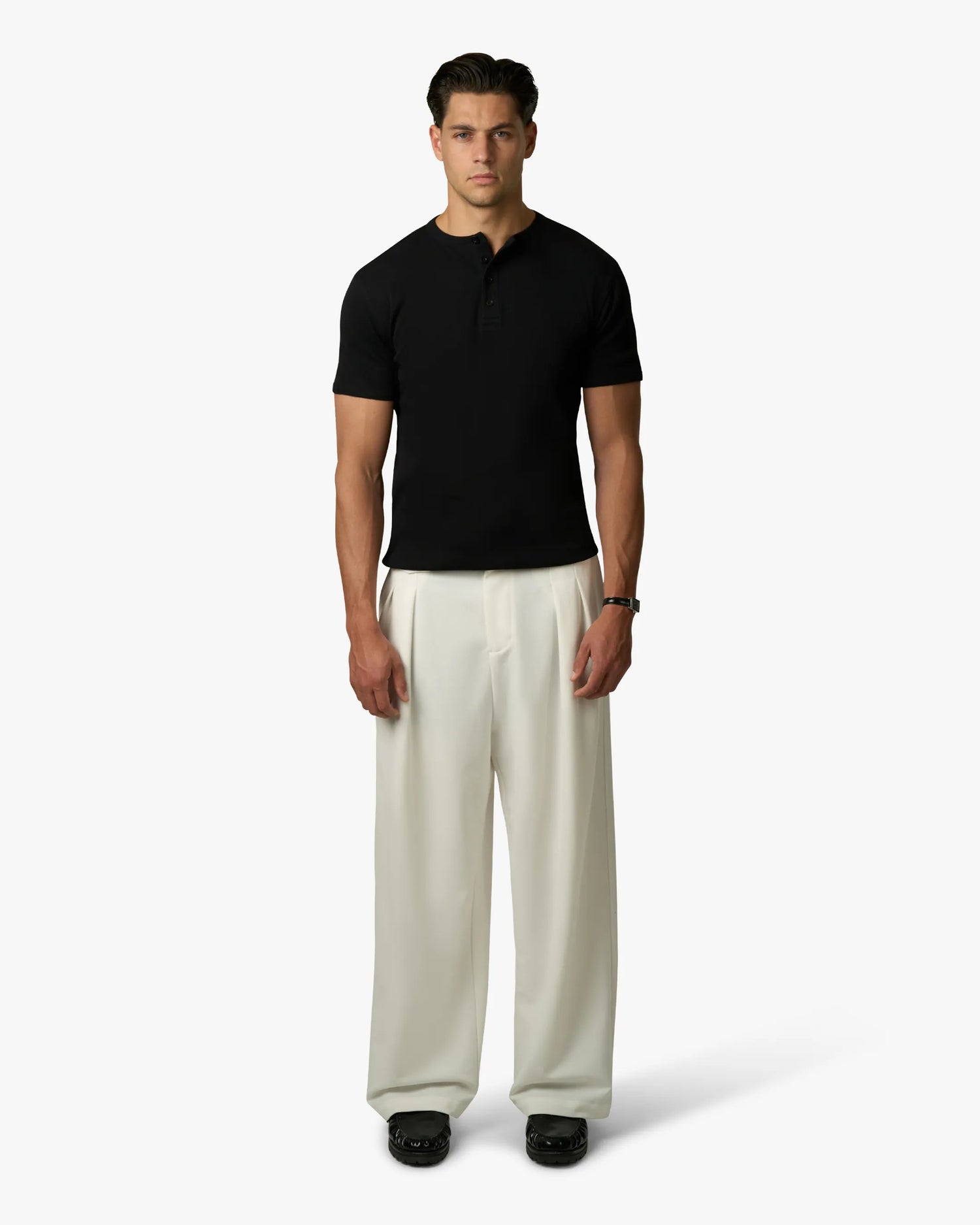 Mougins Ribbed Henley T-Shirt | Black