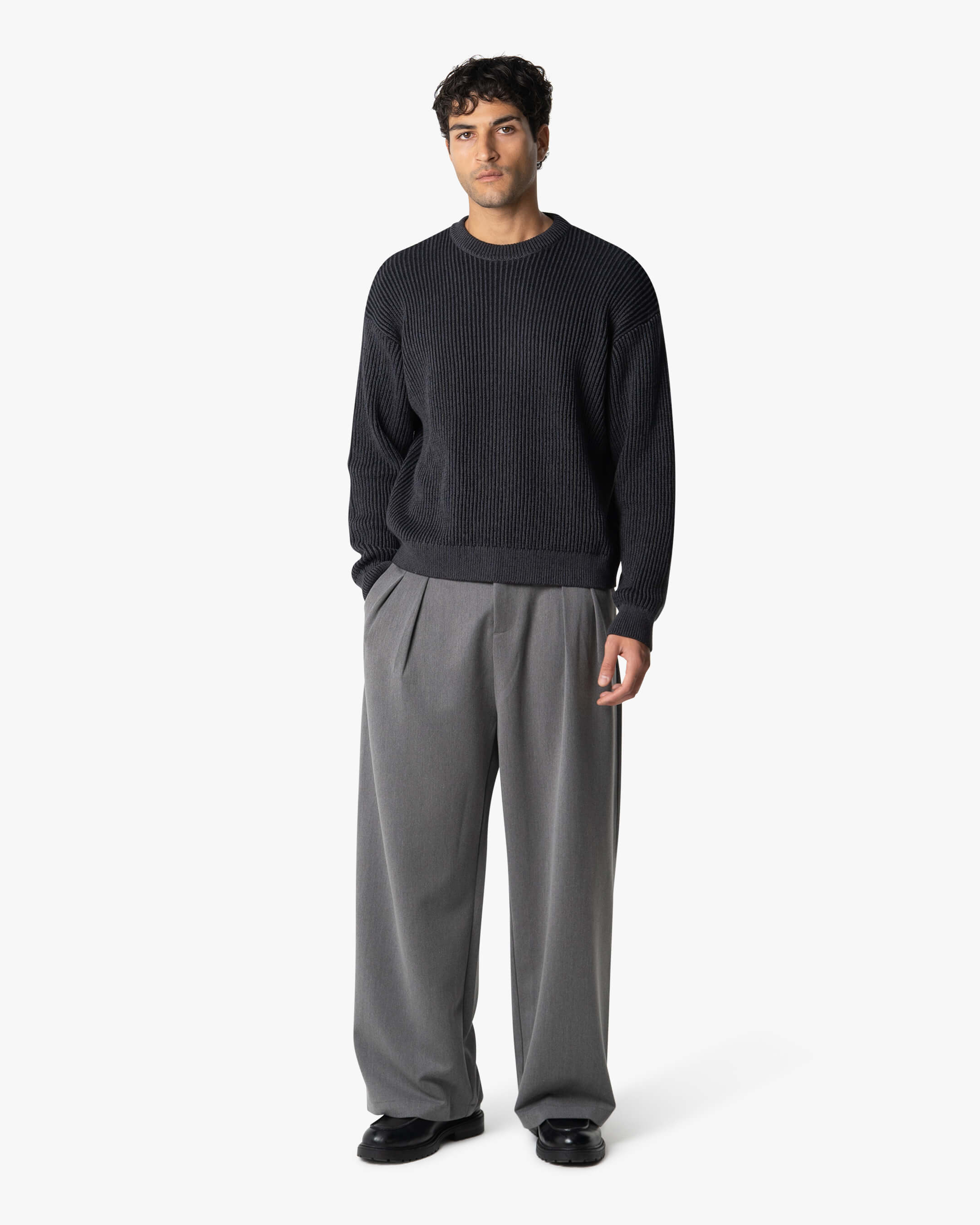 Lima Knitted Cotton Sweater - Black/Grey | Menyard ®