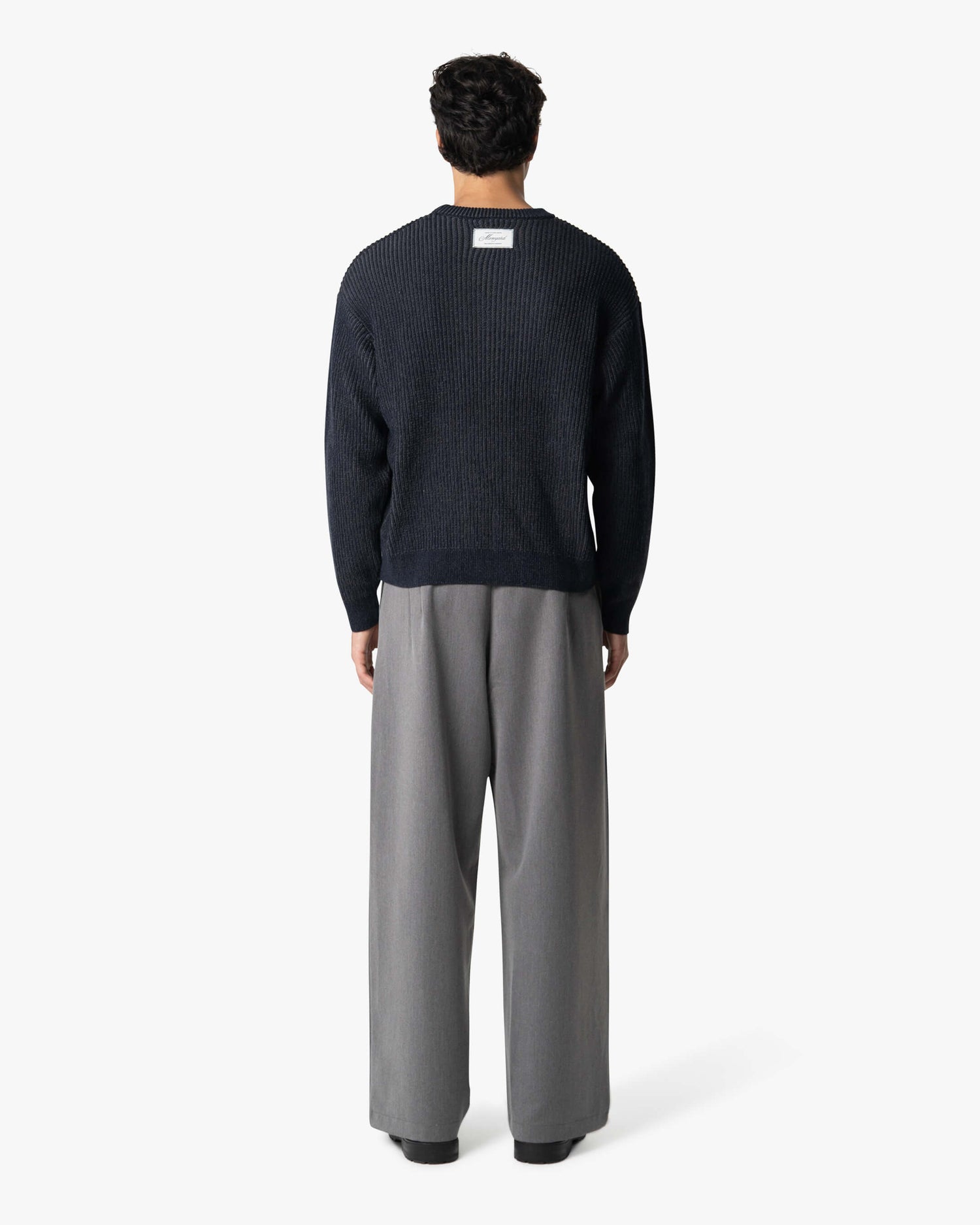 Lima Boxy Knitted Cotton Sweater | Navy/Grey