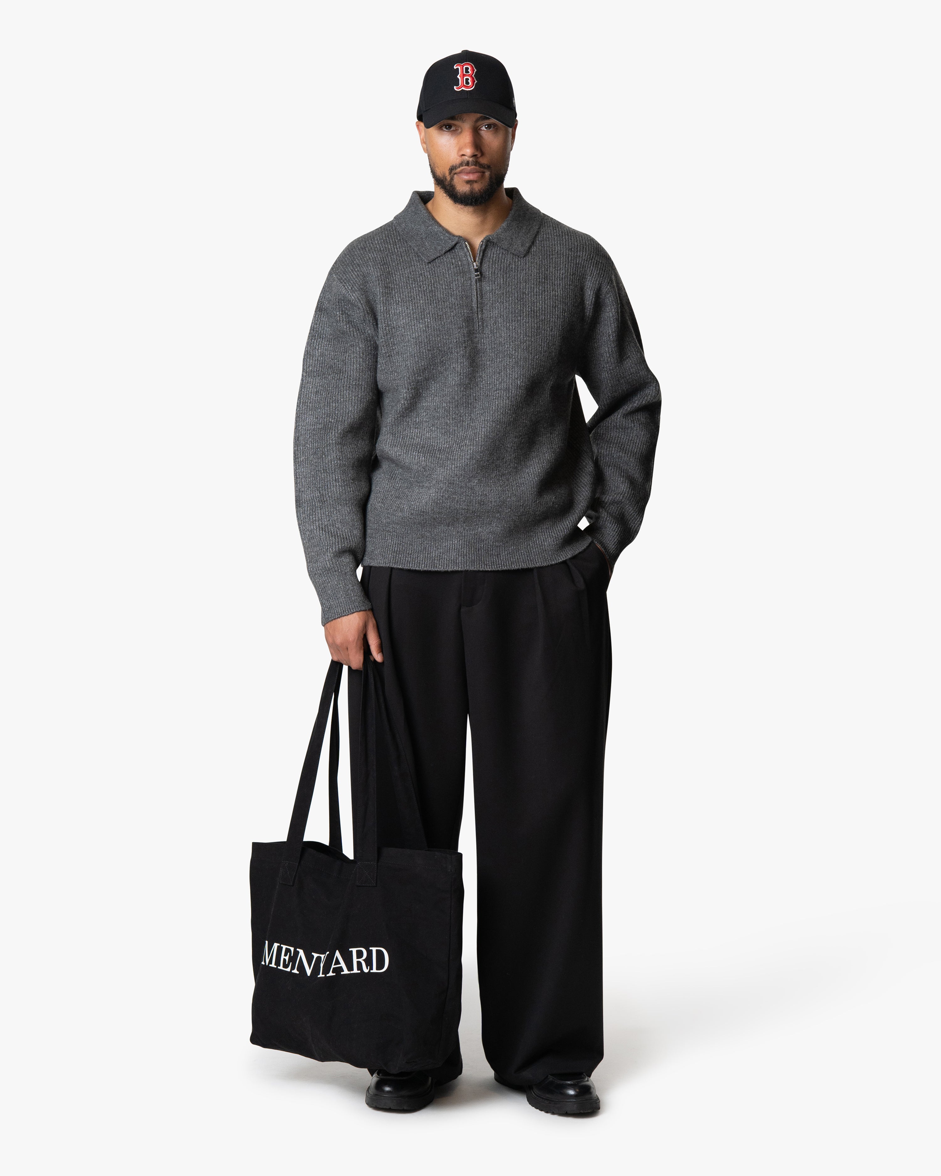 Levante Knitted Half-Zip Polo Sweater - Grey Melee | Menyard ®
