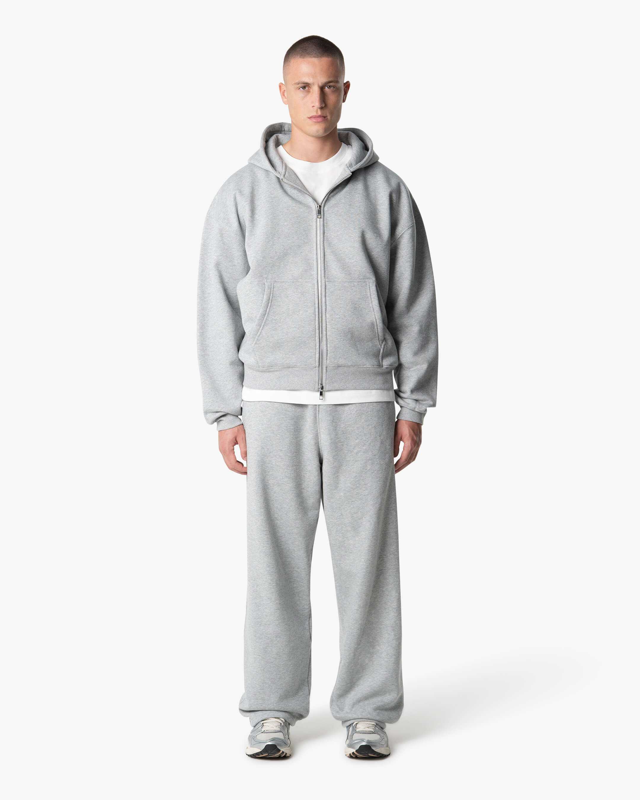 Signature Cotton Oversized Zip Hoodie - Grey Melee | Menyard ®