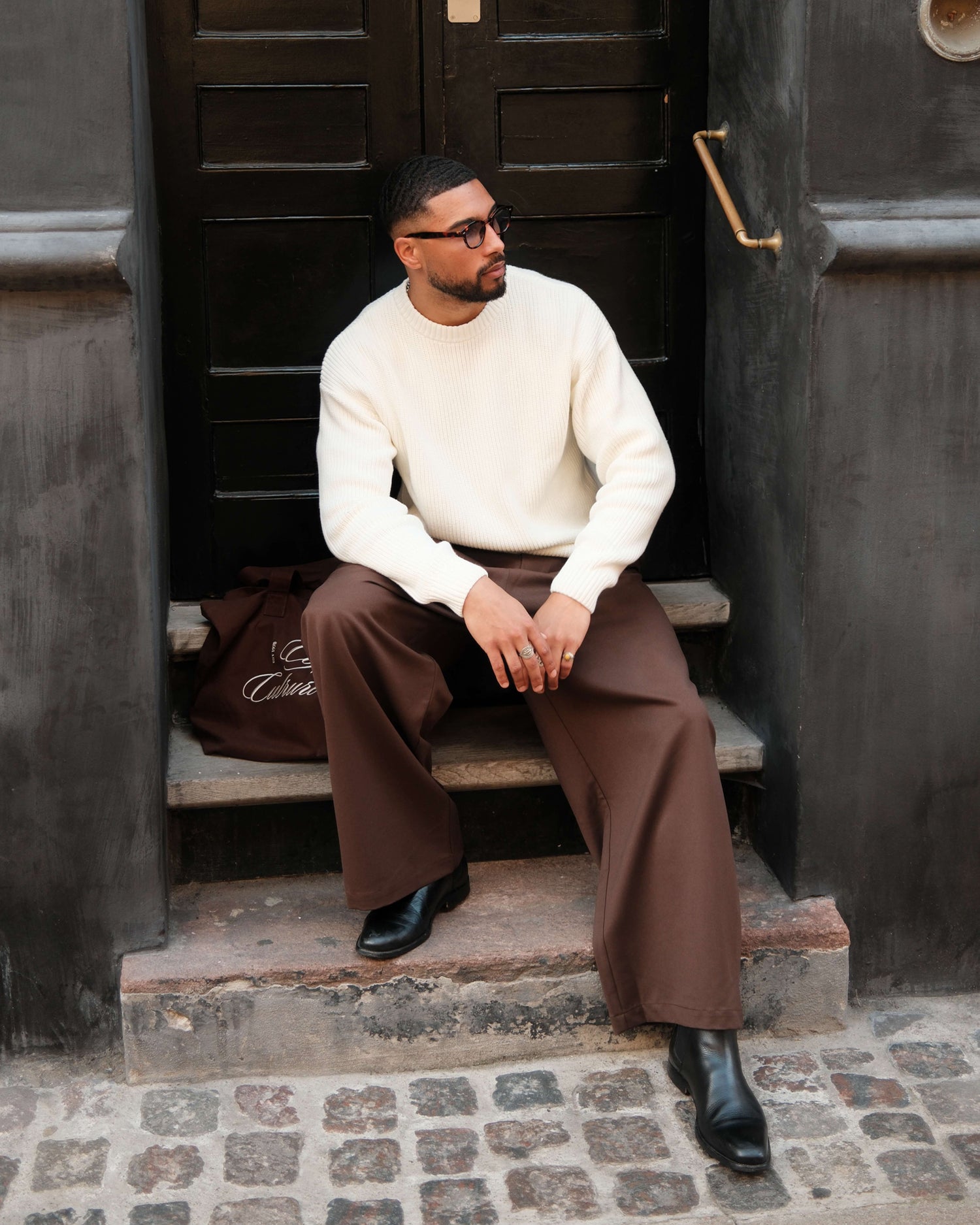 Naval Knitted Cotton Sweater | Ecru