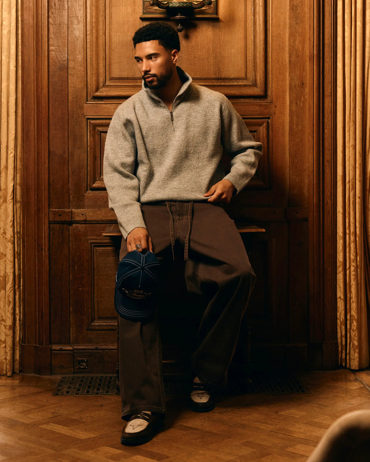 Sontuso Knitted Half-Zip Sweater | Light Grey Melee