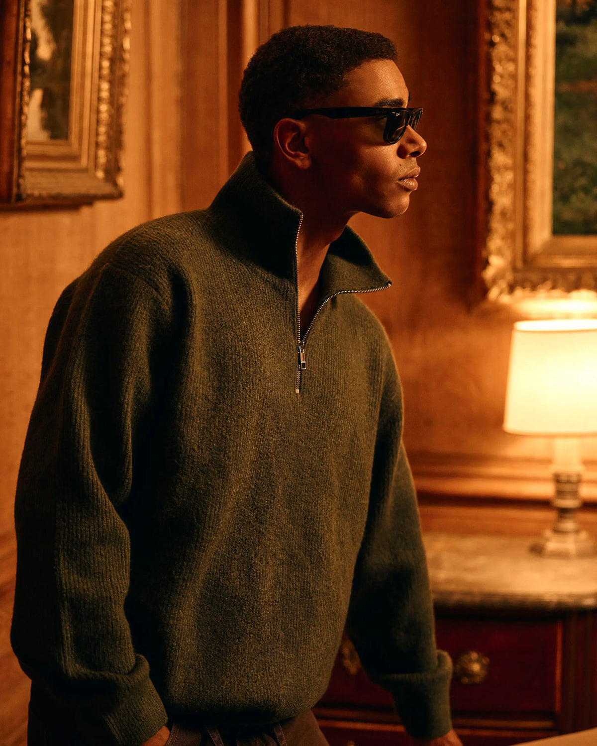 Sontuso Knitted Half-Zip Sweater | Green