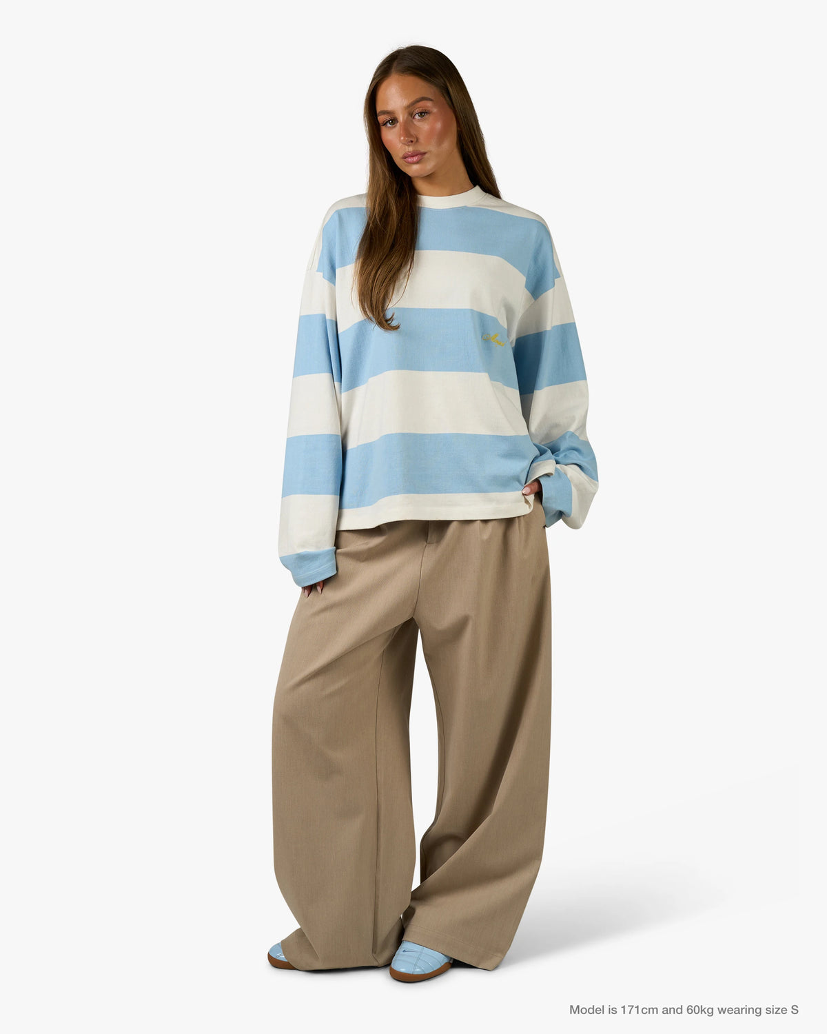 Striped Boxy Longsleeve - White/Light Blue | Menyard ® Striped Boxy Longsleeve - White/Light Blue | Menyard ®