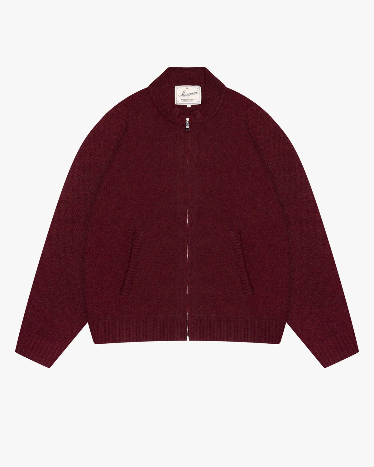 Signore Brushed Zip-Up Cardigan | Burgundy flatlay