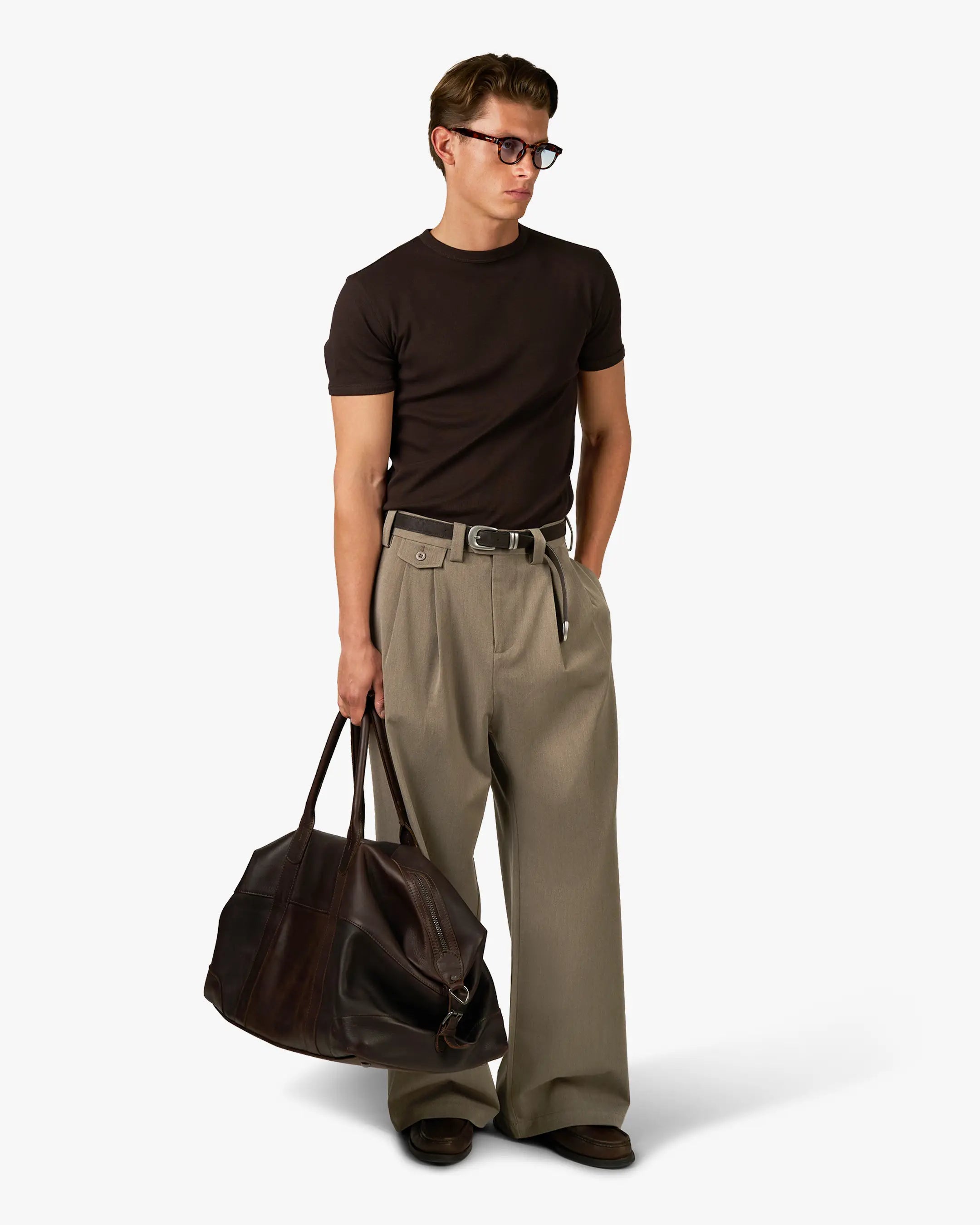Ambra Pleated Loose-Fit Pants | Taupe