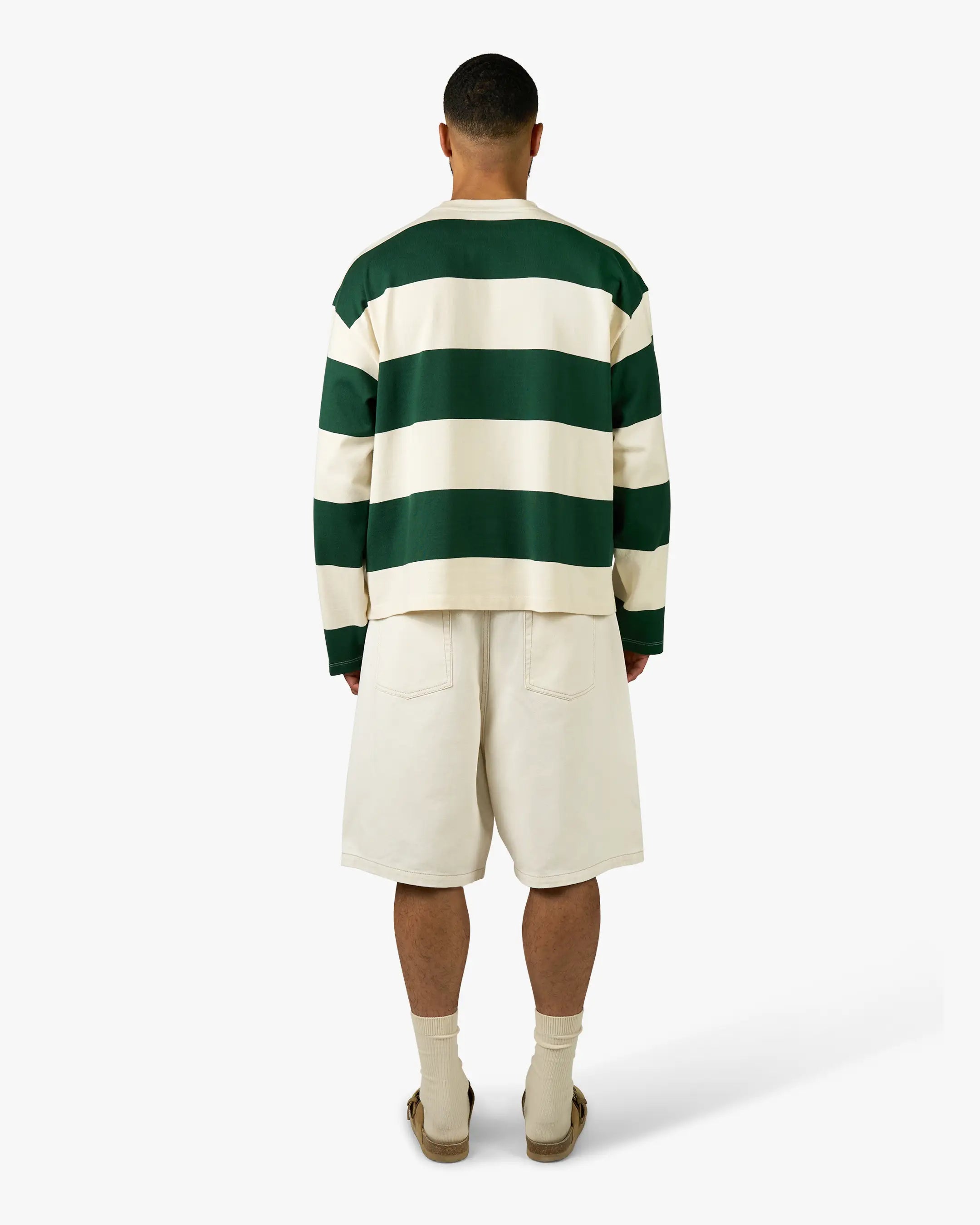 Striped Boxy Longsleeve | Dark Green/Ecru