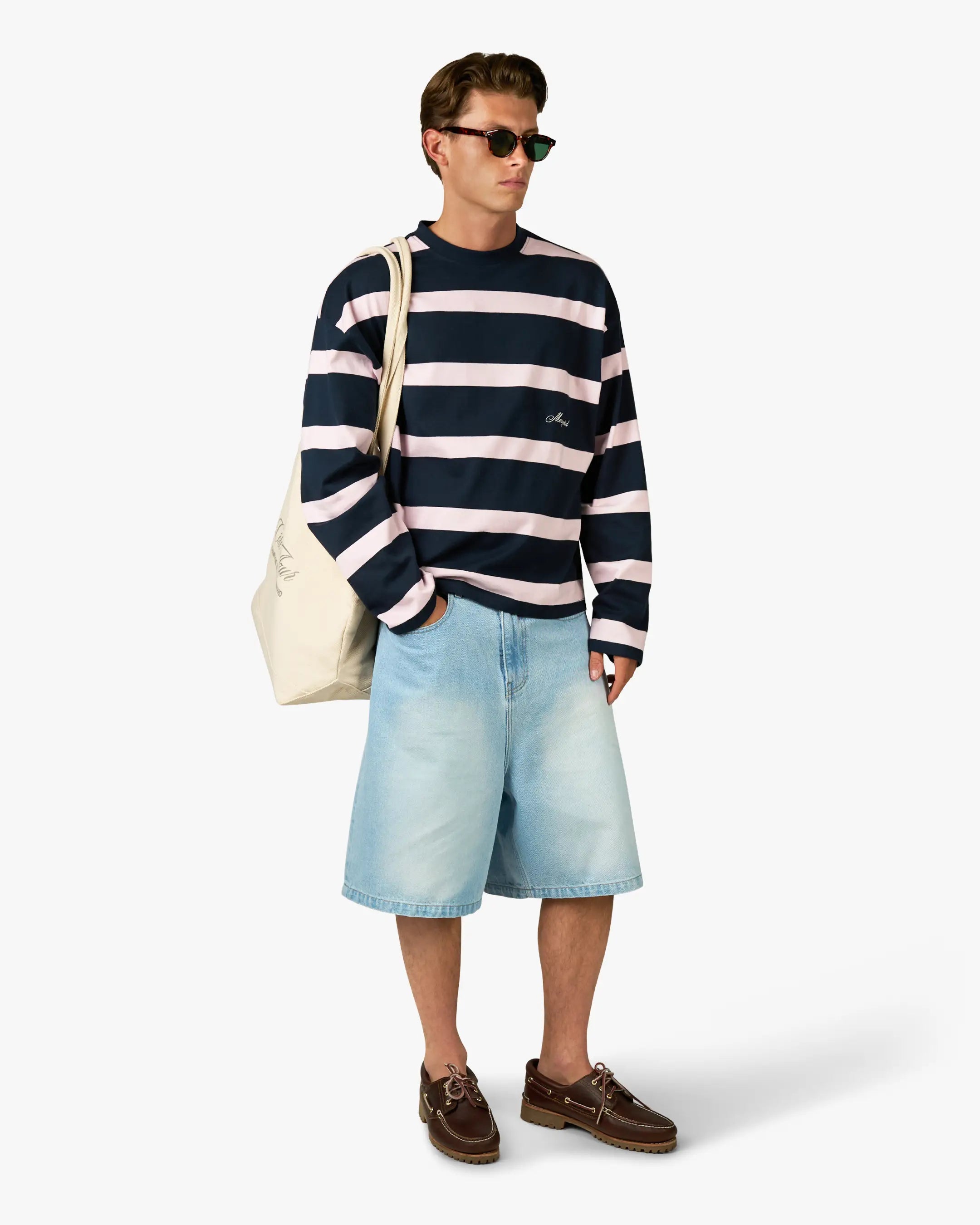 Striped Boxy Longsleeve | Navy/Pink