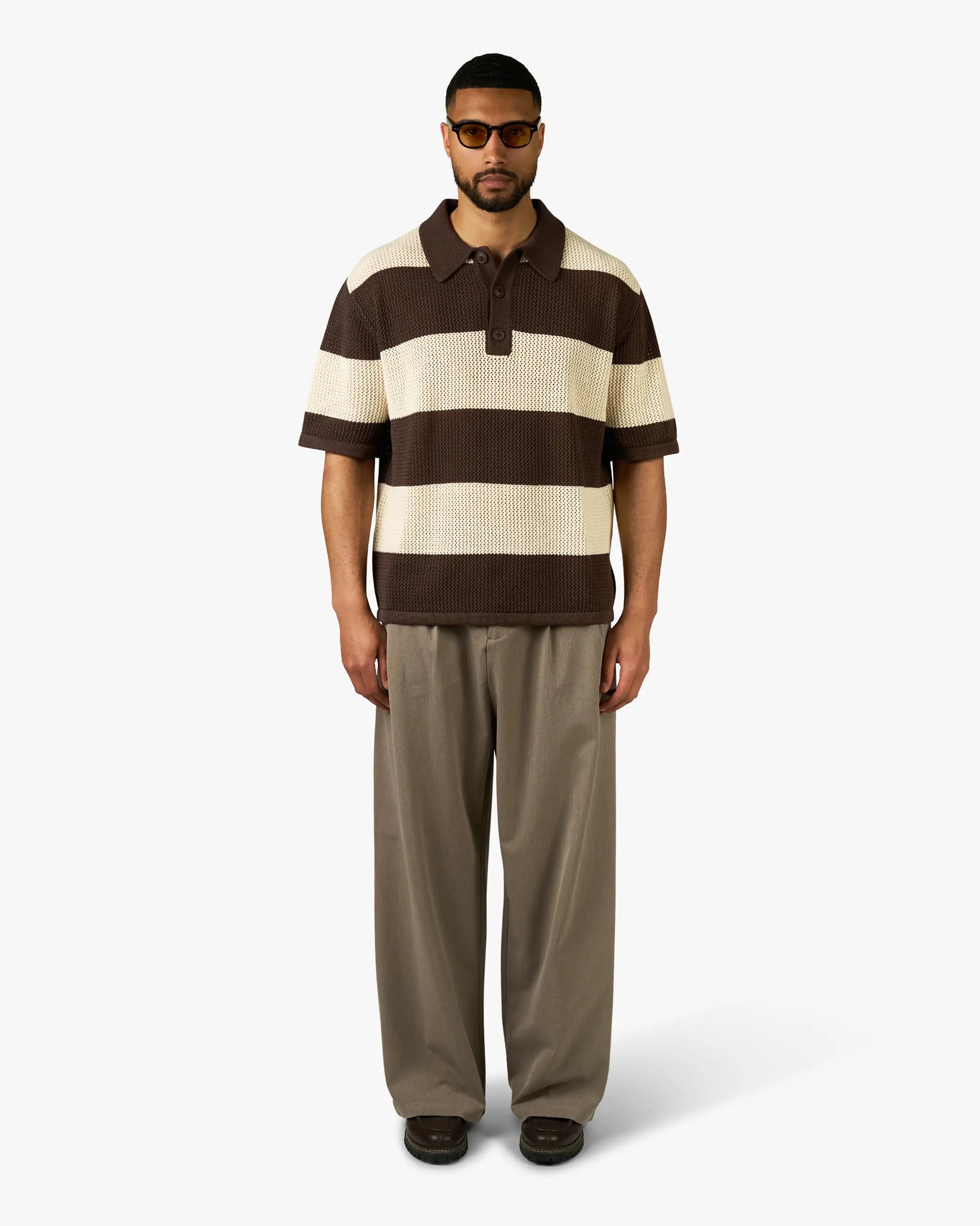 Cabris Knitted Polo | Brown/Ecru