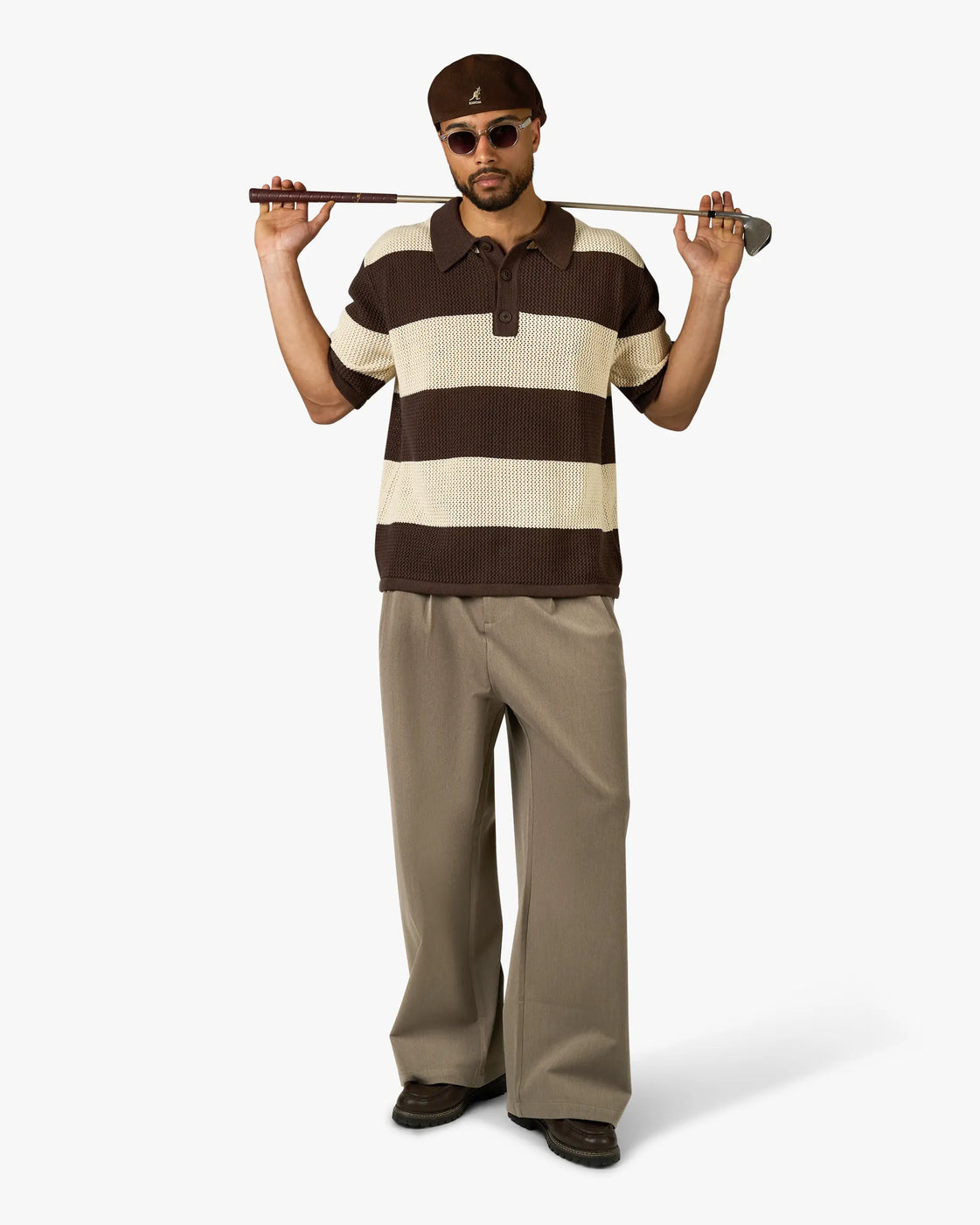 Cabris Knitted Polo | Brown/Ecru
