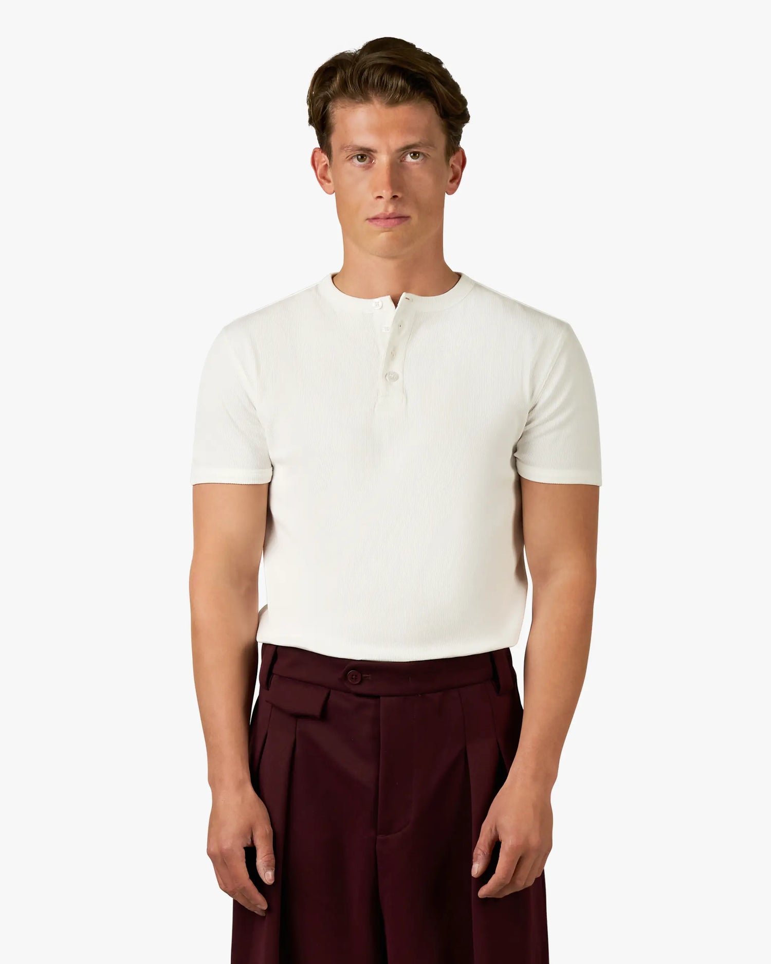 Mougins Ribbed Henley T-Shirt | White