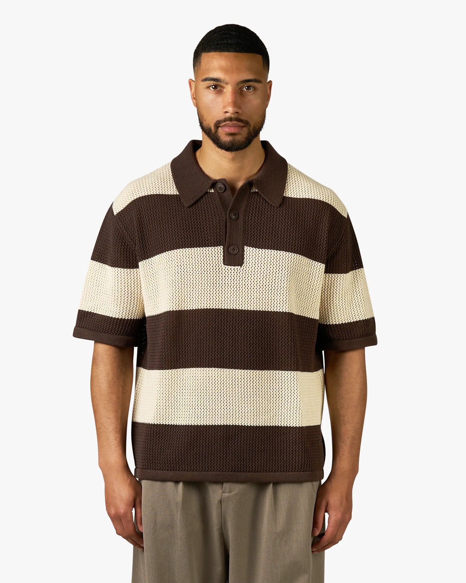 Cabris Knitted Polo | Brown/Ecru
