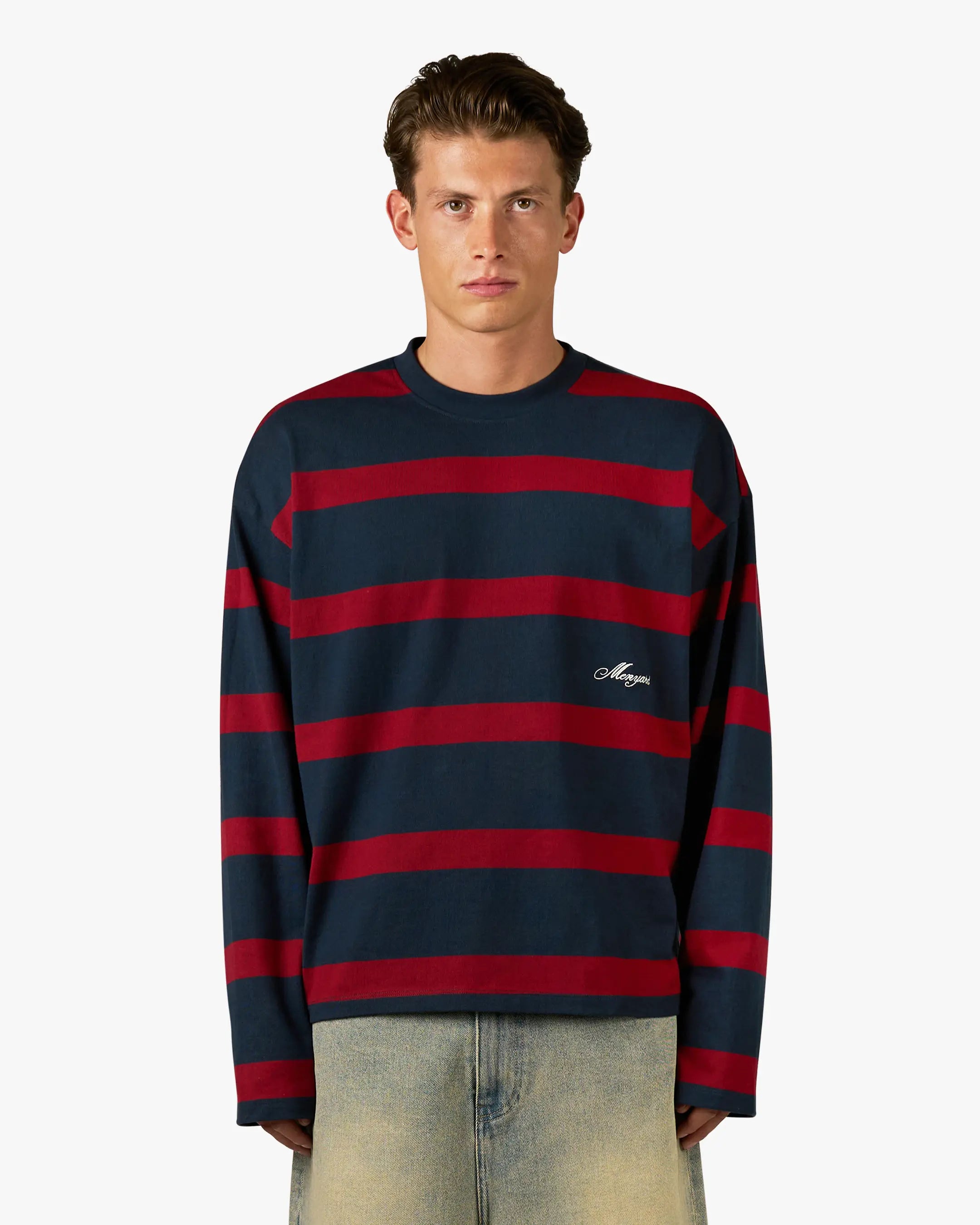Striped Boxy Longsleeve | Navy/Burgundy