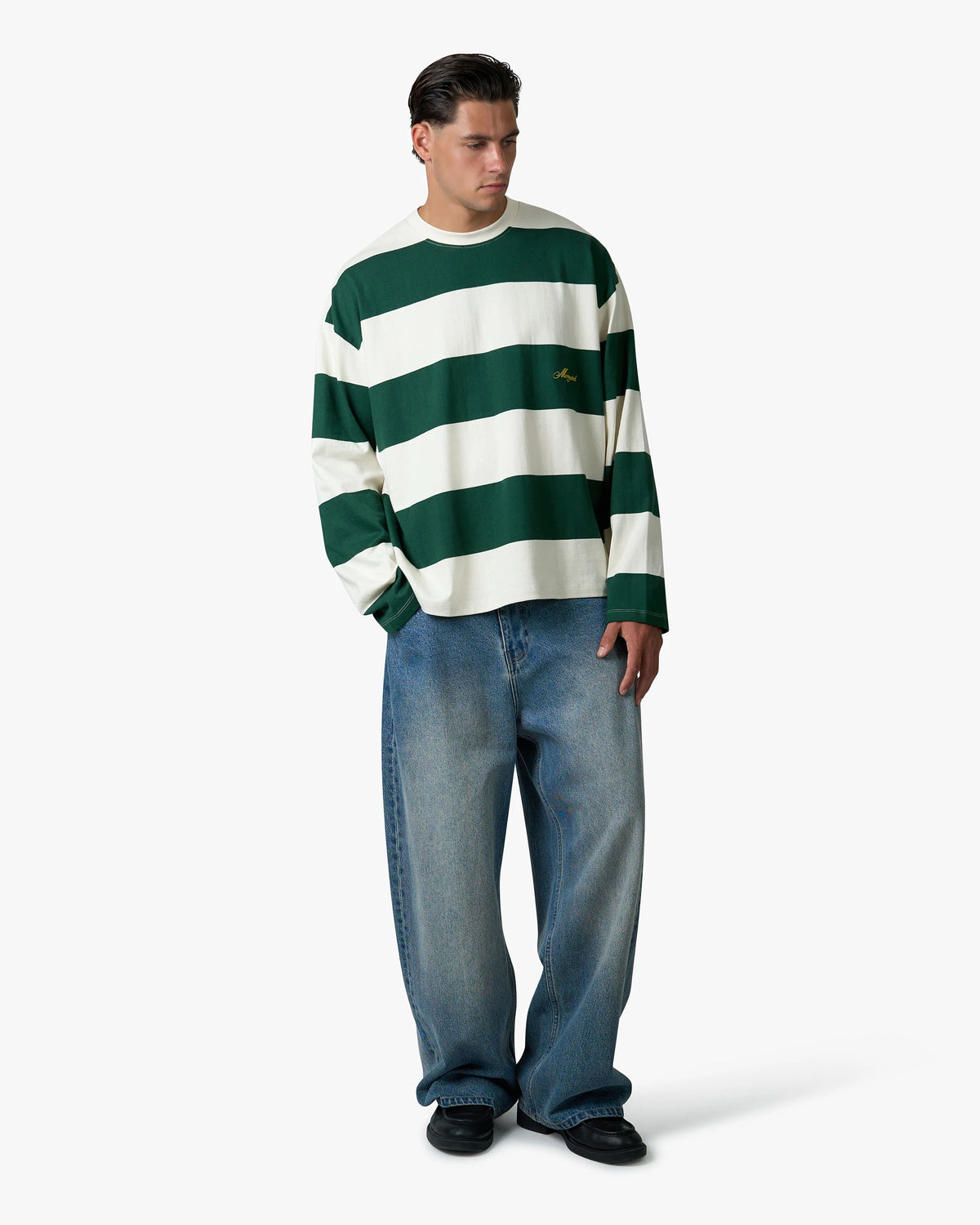 Striped Boxy Longsleeve | Dark Green/Ecru
