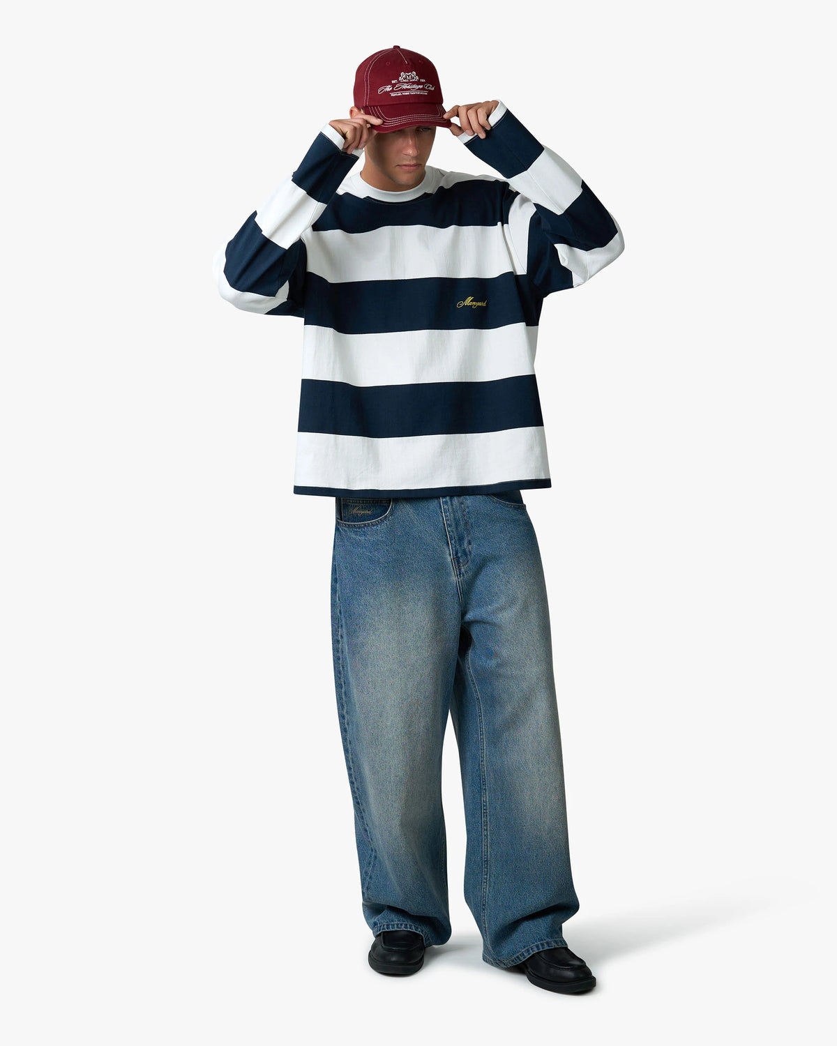 Striped Boxy Longsleeve | Dark Blue/White