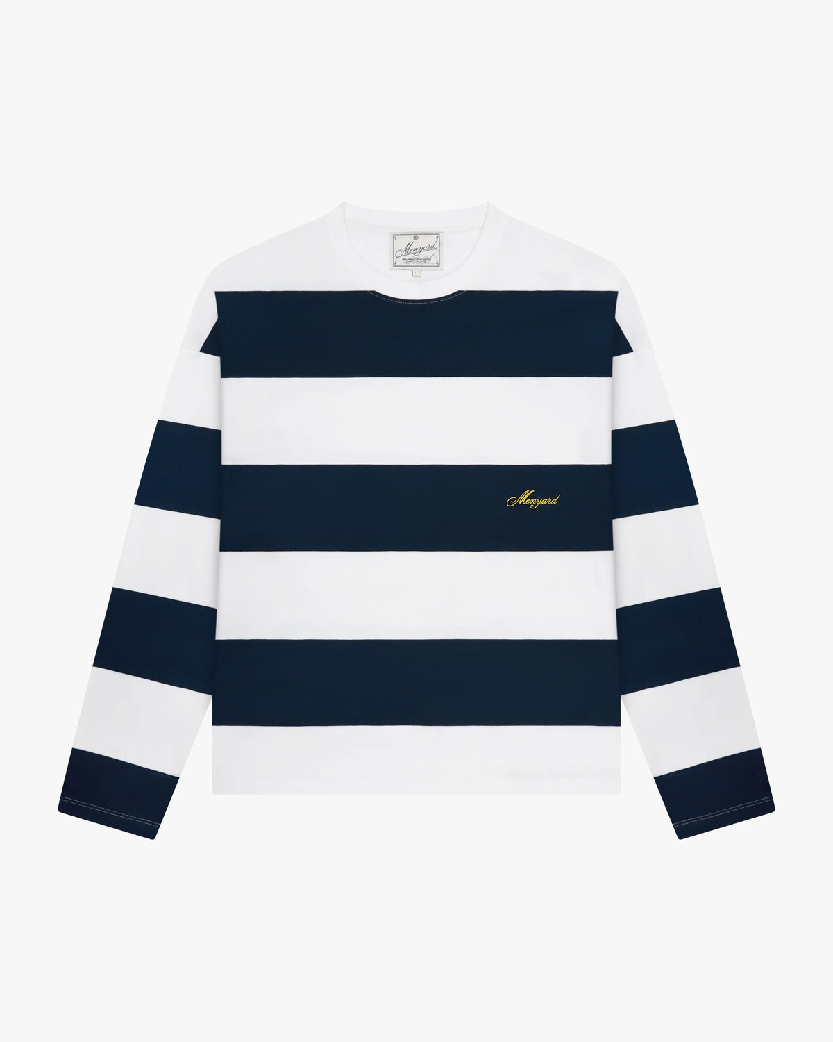 flatylay navy white striped boxy longsleeve