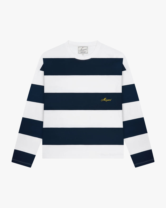 Striped Boxy Longsleeve | Dark Blue/White