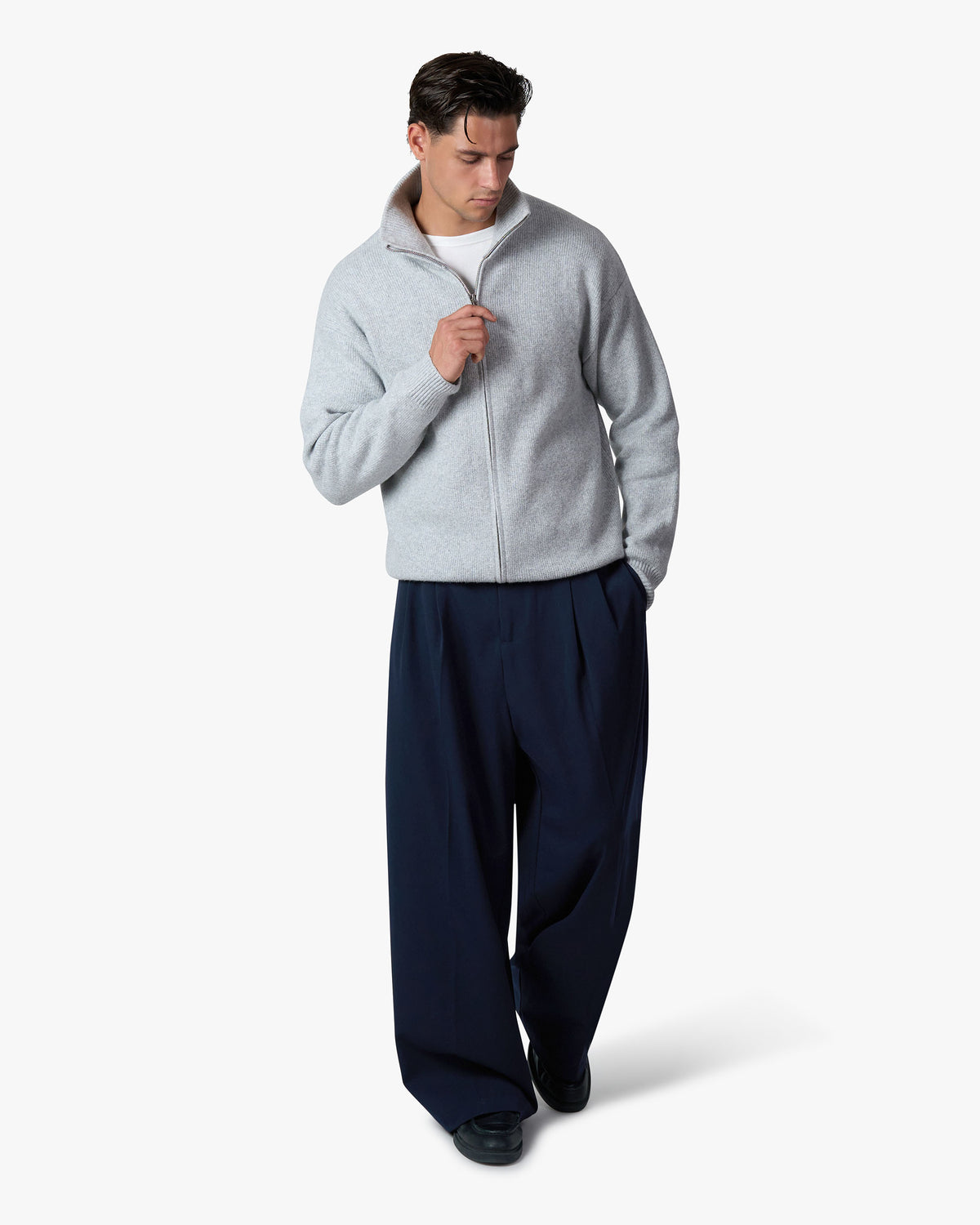 Ventura Cotton Zip-Up Cardigan | Grey Melee